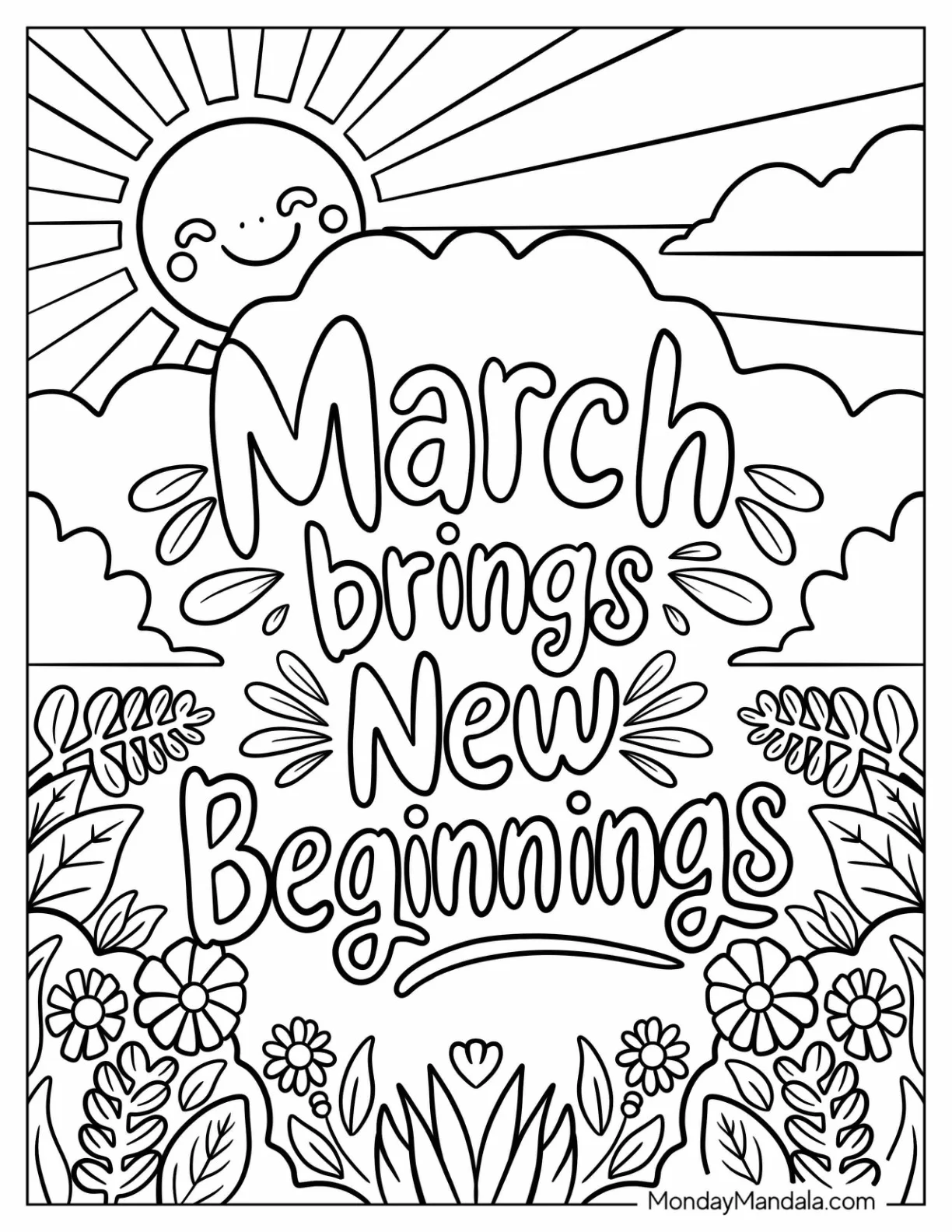 Sunny March Coloring Page Brings New Beginnings coloring page
