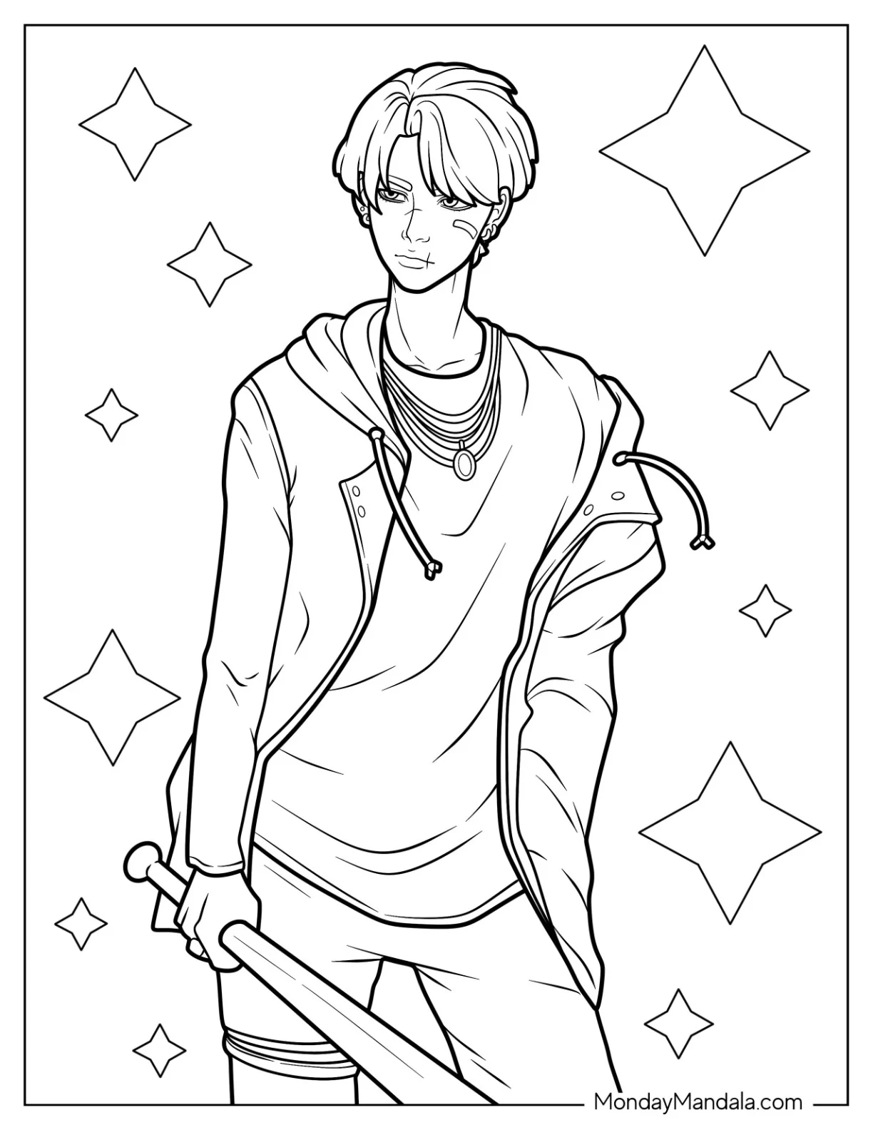 BTS Coloring Page Of Cool Suga Holding Baseball Bat coloring page