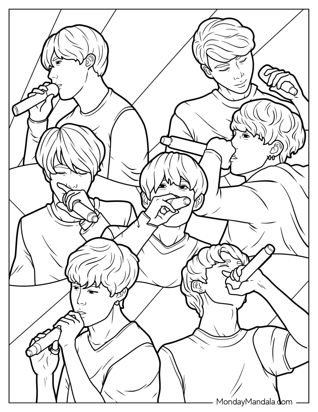 BTS Coloring Page Of Holing Microphone Singing coloring page — printable line art