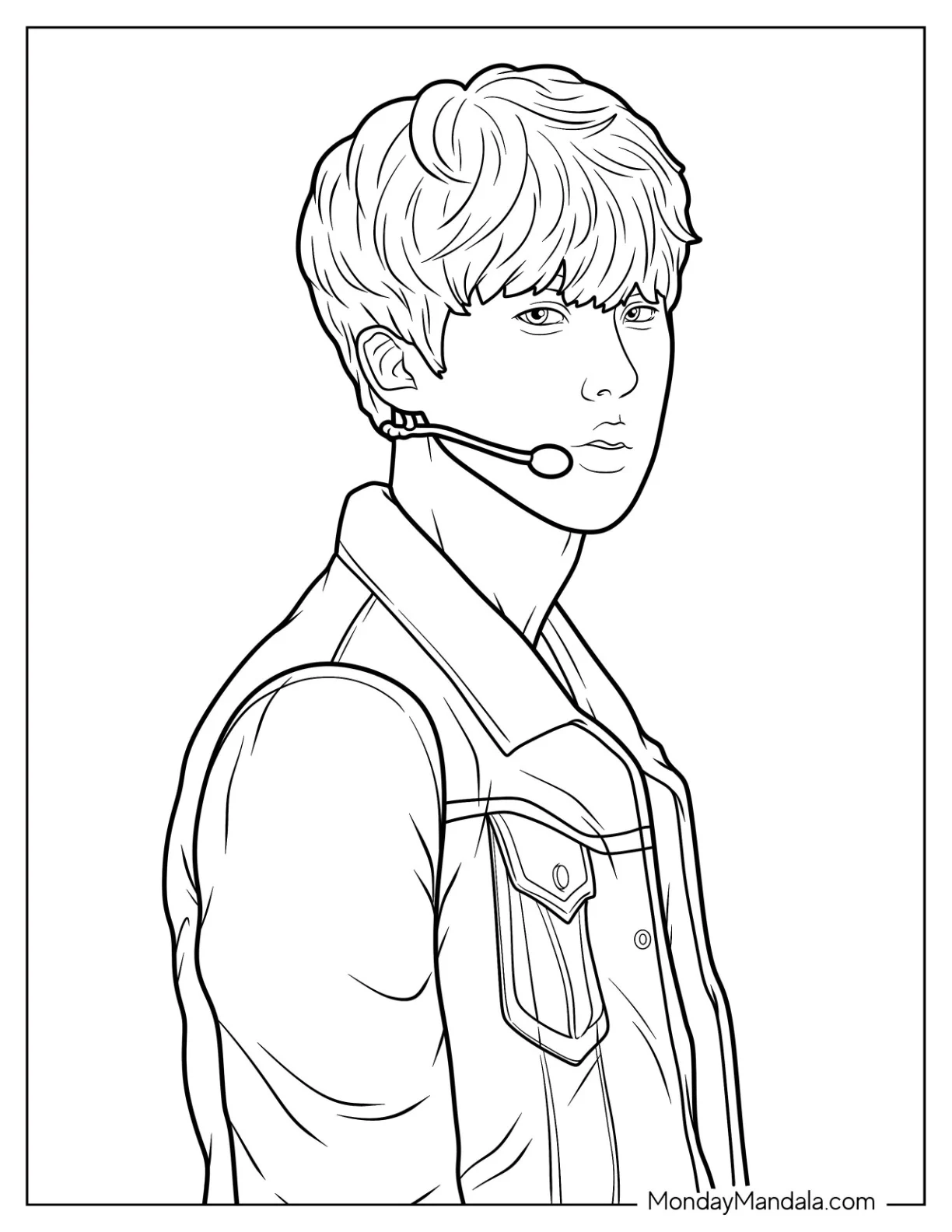 BTS Coloring Page Of Jimin Wearing Lapel Mic coloring page