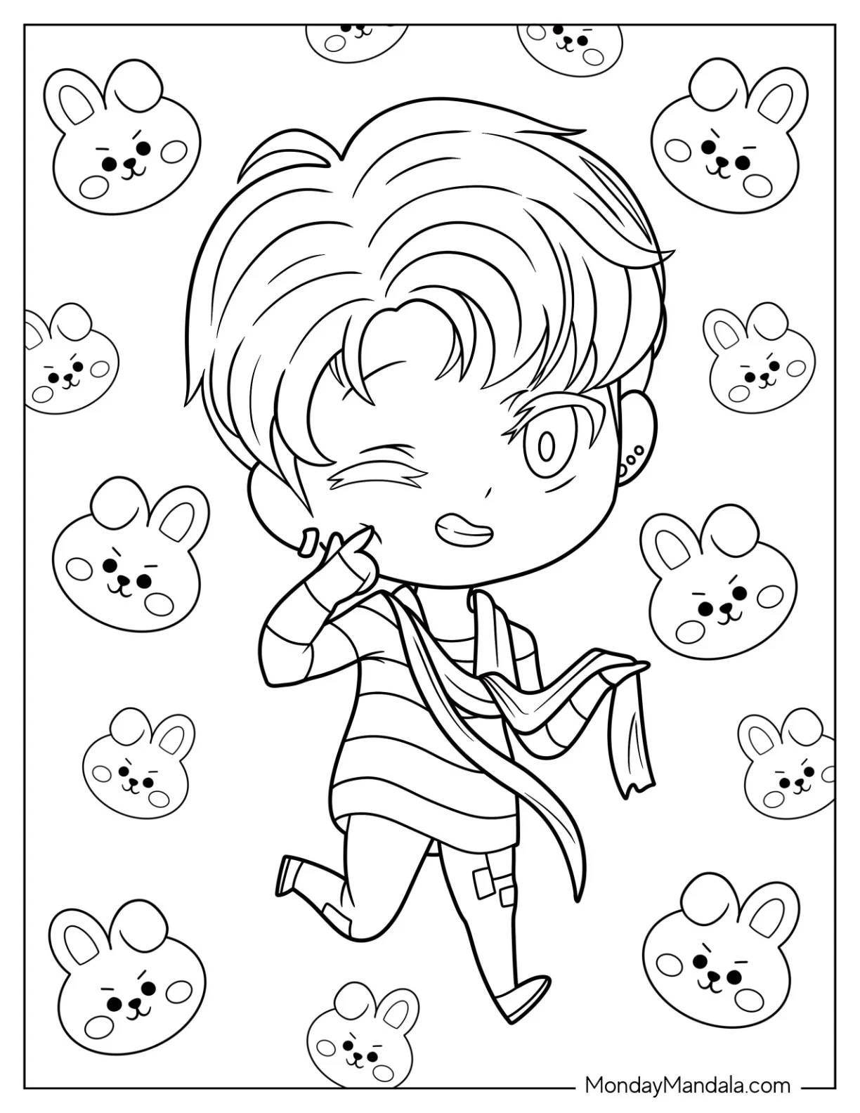 BTS Coloring Page Of Kawaii Jungkook Winking While Running coloring page