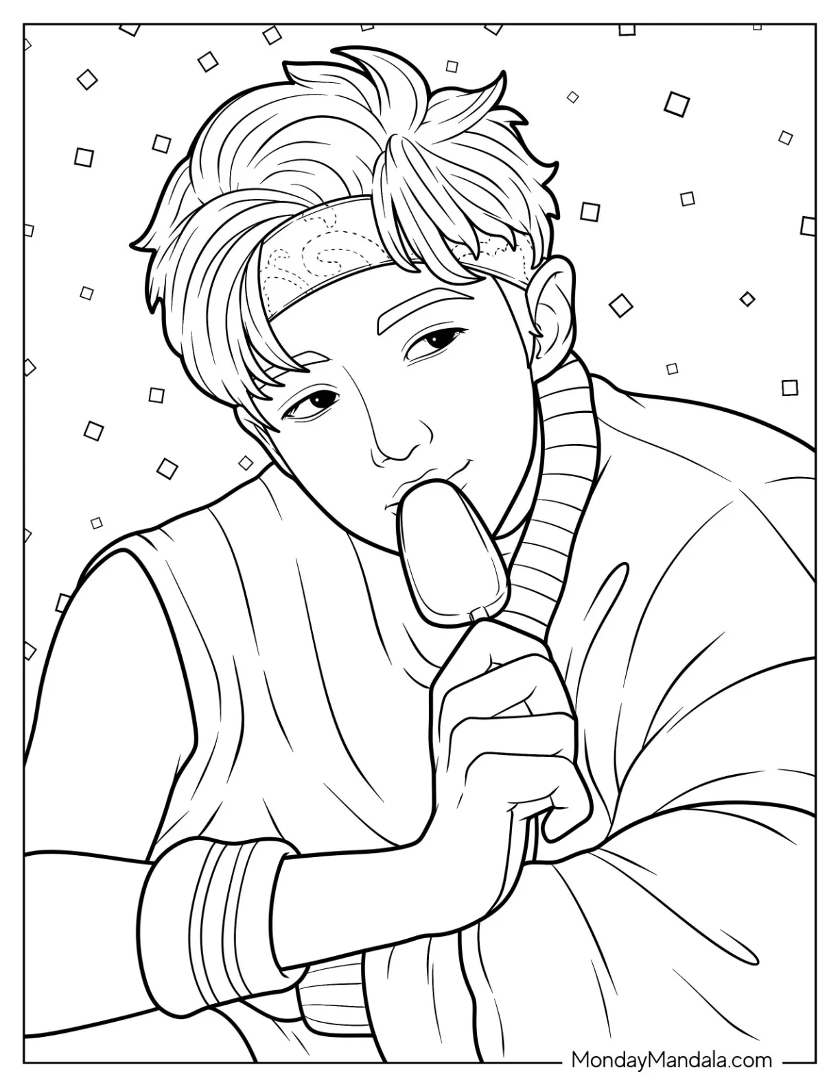 BTS Coloring Page Of RM Eating Popsicle coloring page