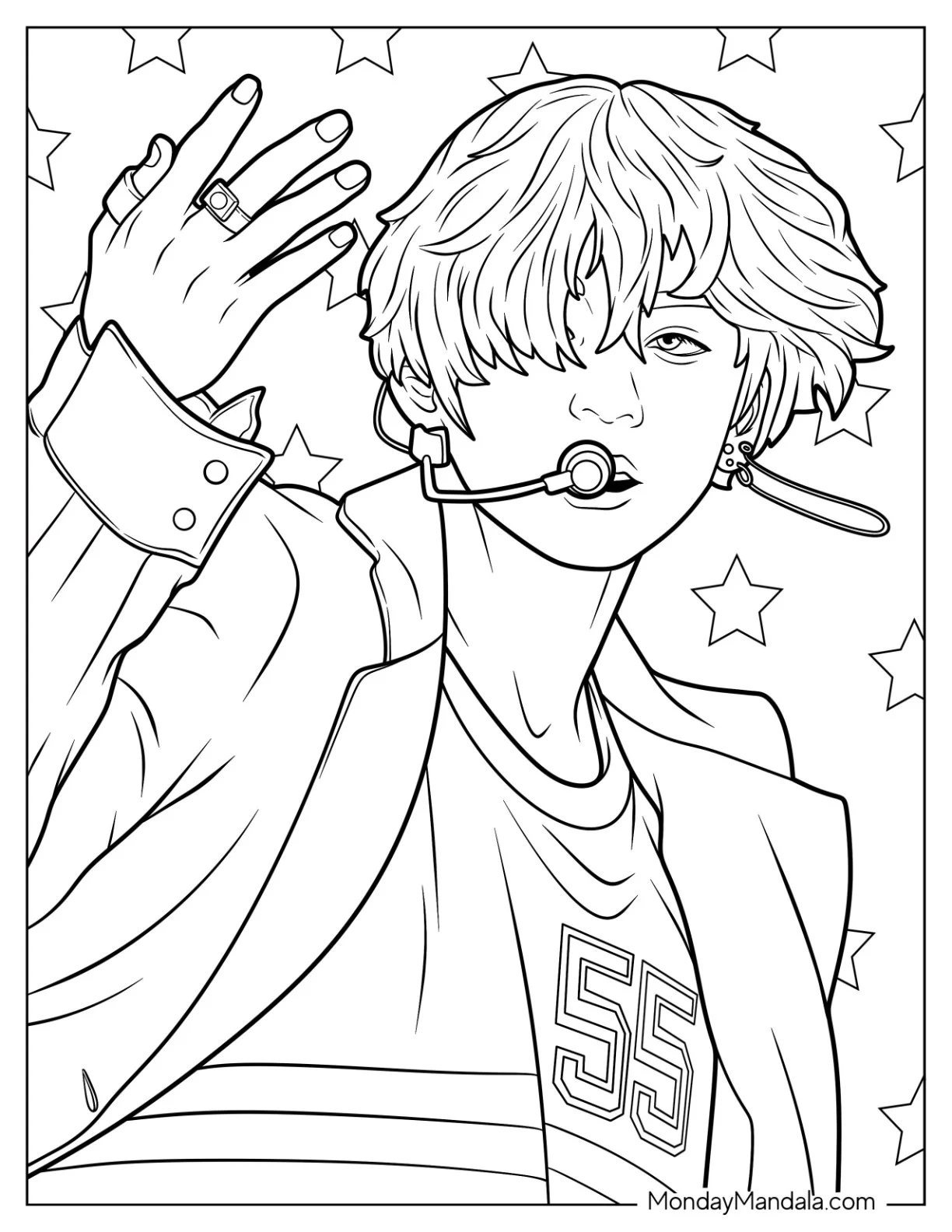 BTS Coloring Page Of  V Singing And Dancing coloring page — printable line art