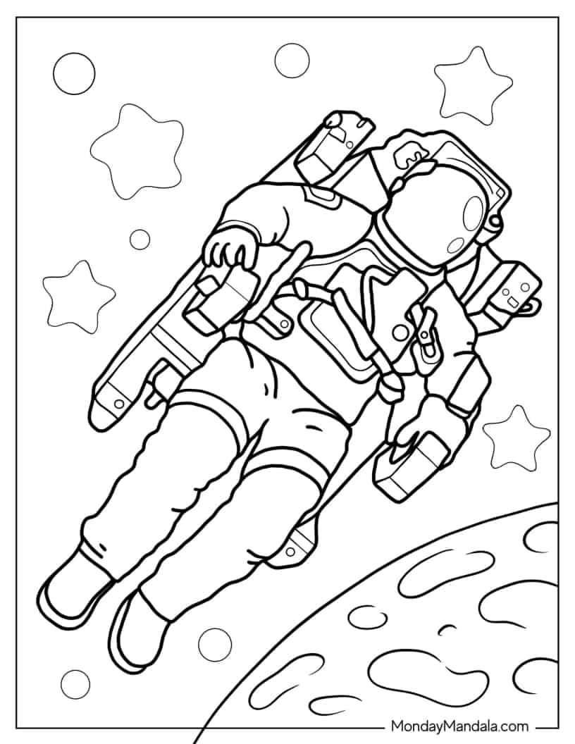 Astronaut Doing Space Walk With Jet Pack coloring page