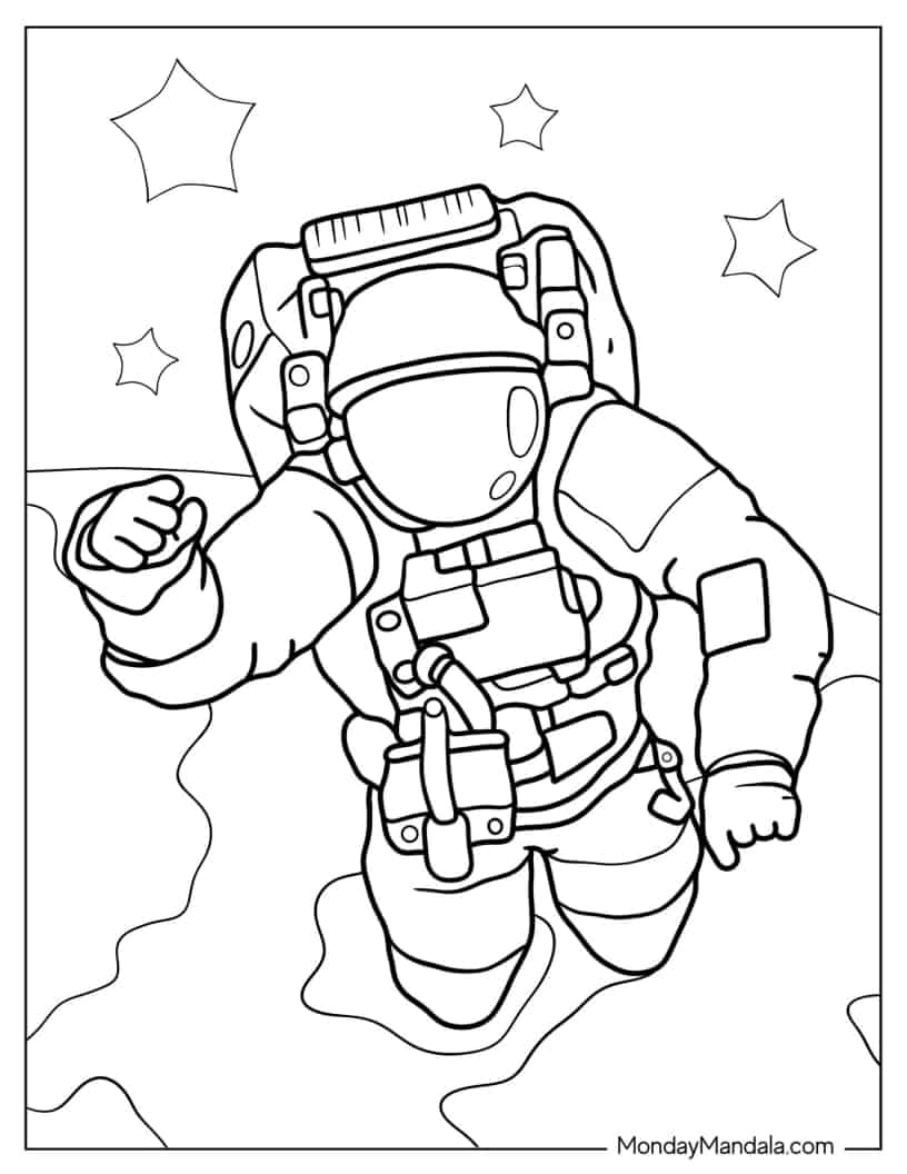 Coloring Sheet Of Astronaut Floating Above Earth coloring page