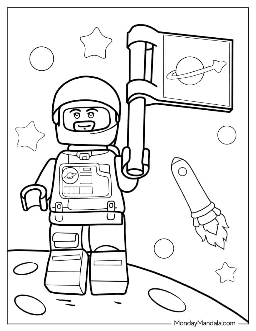 Lego Themed Astronaut On The Moon coloring page