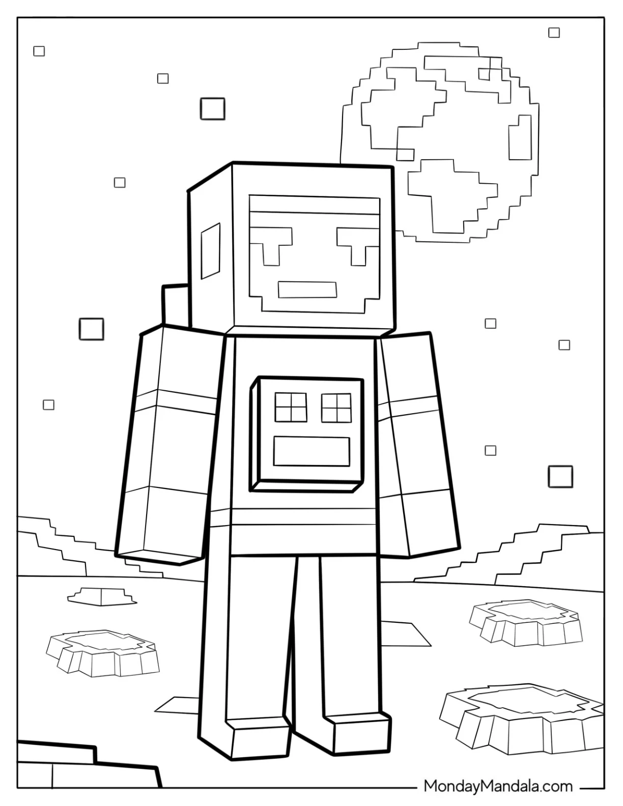 Minecraft Astronaut on the Moon Coloring Page coloring page