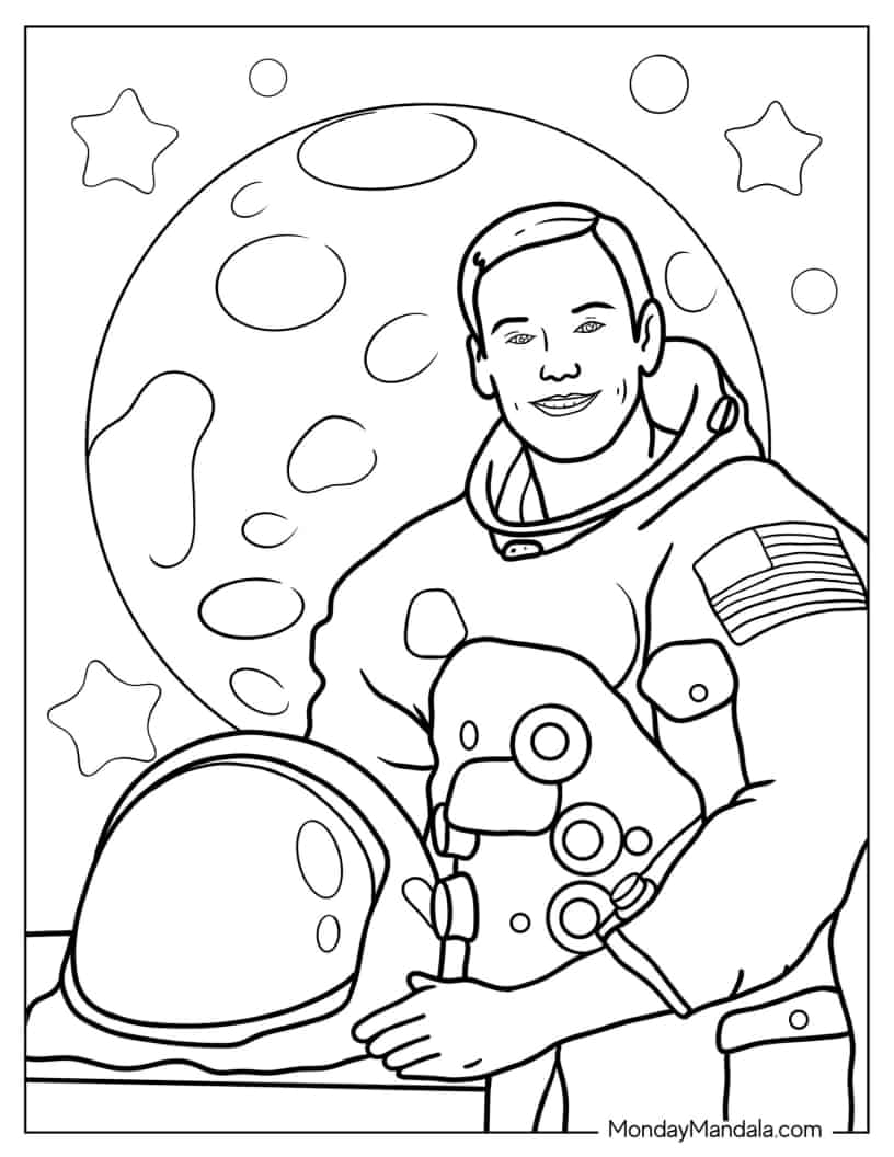 Neil Armstrong Astronaut Coloring Page For Kids coloring page