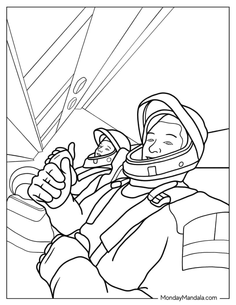 Two SpaceX Astronauts Ready For Launch coloring page — printable line art