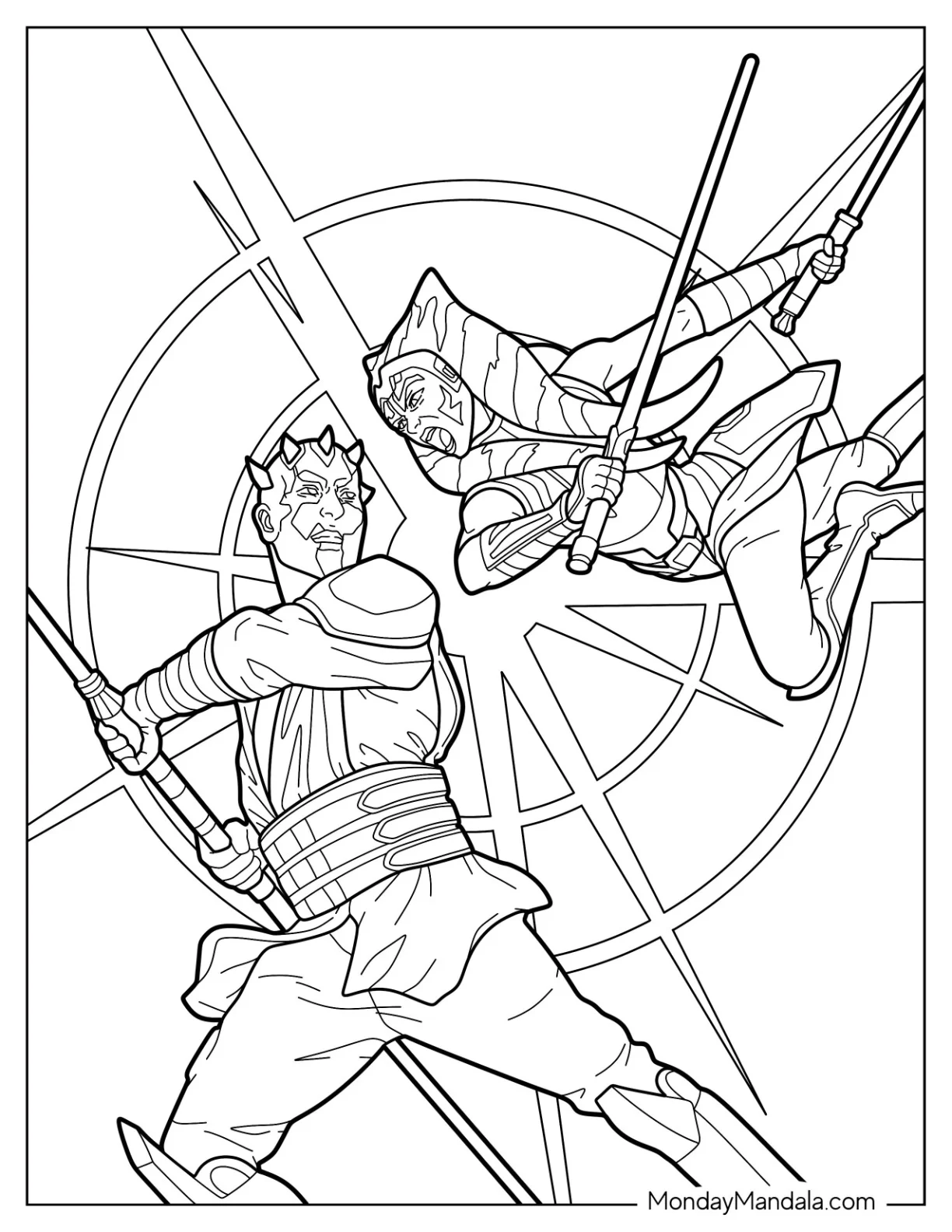 Ahsoka Coloring Page Fighting Darth Maul coloring page