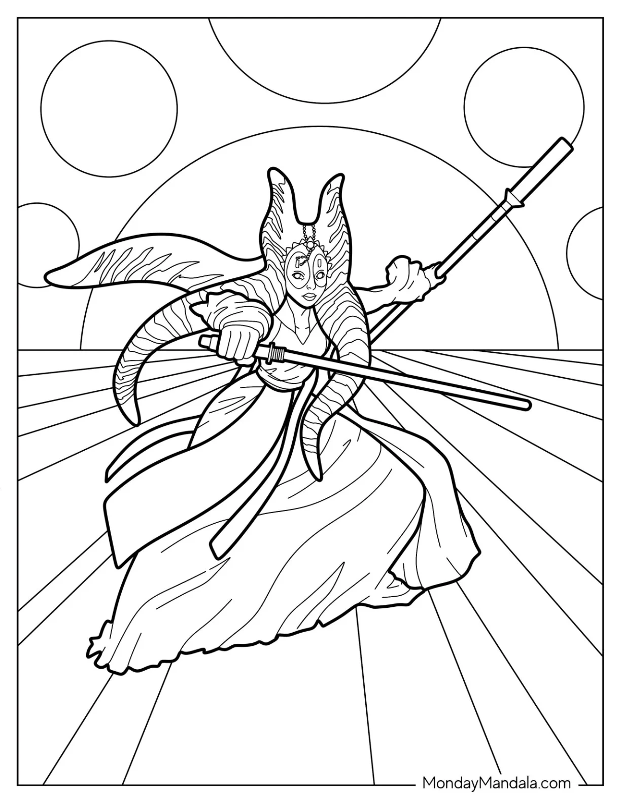 Ahsoka Coloring Page Of Shaak Ti Fighting Pose coloring page