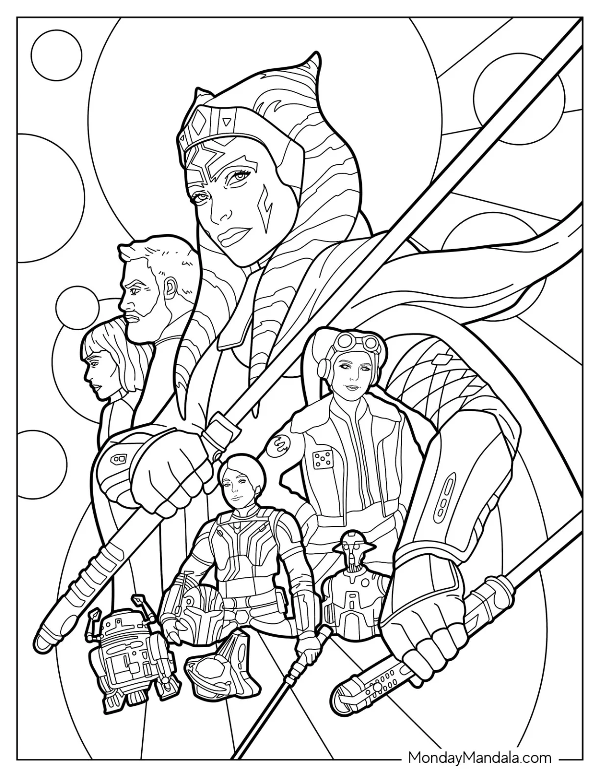 Ahsoka Coloring Page With Sabine, Hera, Shin, And Baylan coloring page