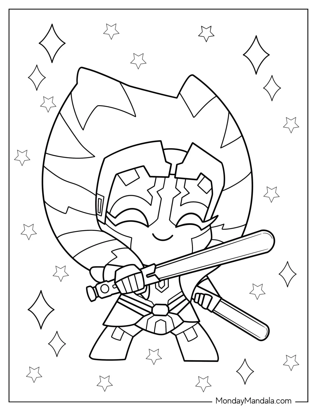 Chibi Ahsoka Coloring Page Smiling For Kids coloring page