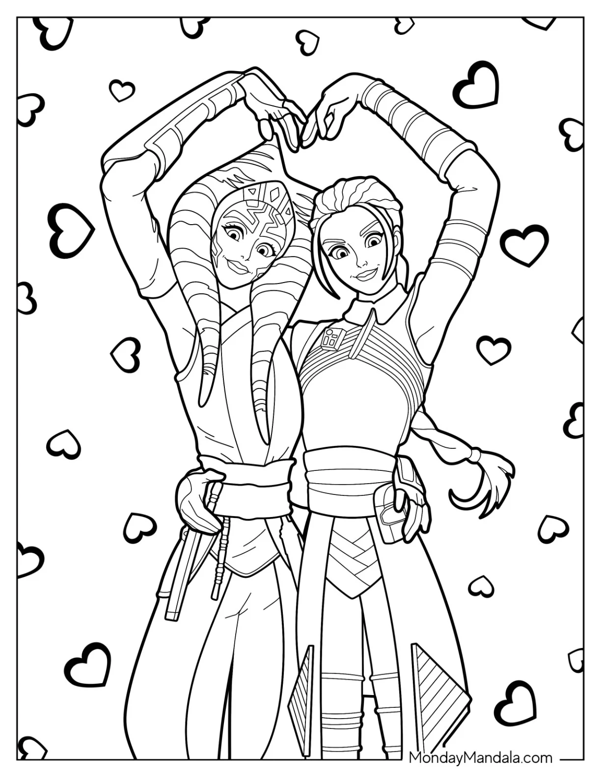 Cute Ahsoka Coloring Page And Fennec Forming Heart coloring page