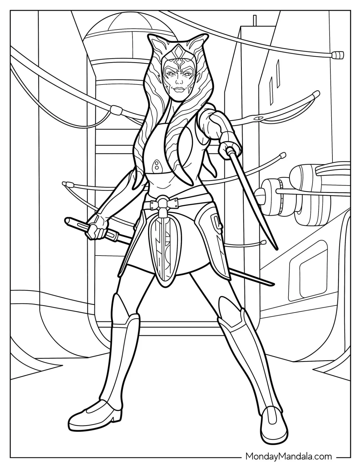 Detailed Ahsoka Coloring Page Smirking In Battle coloring page