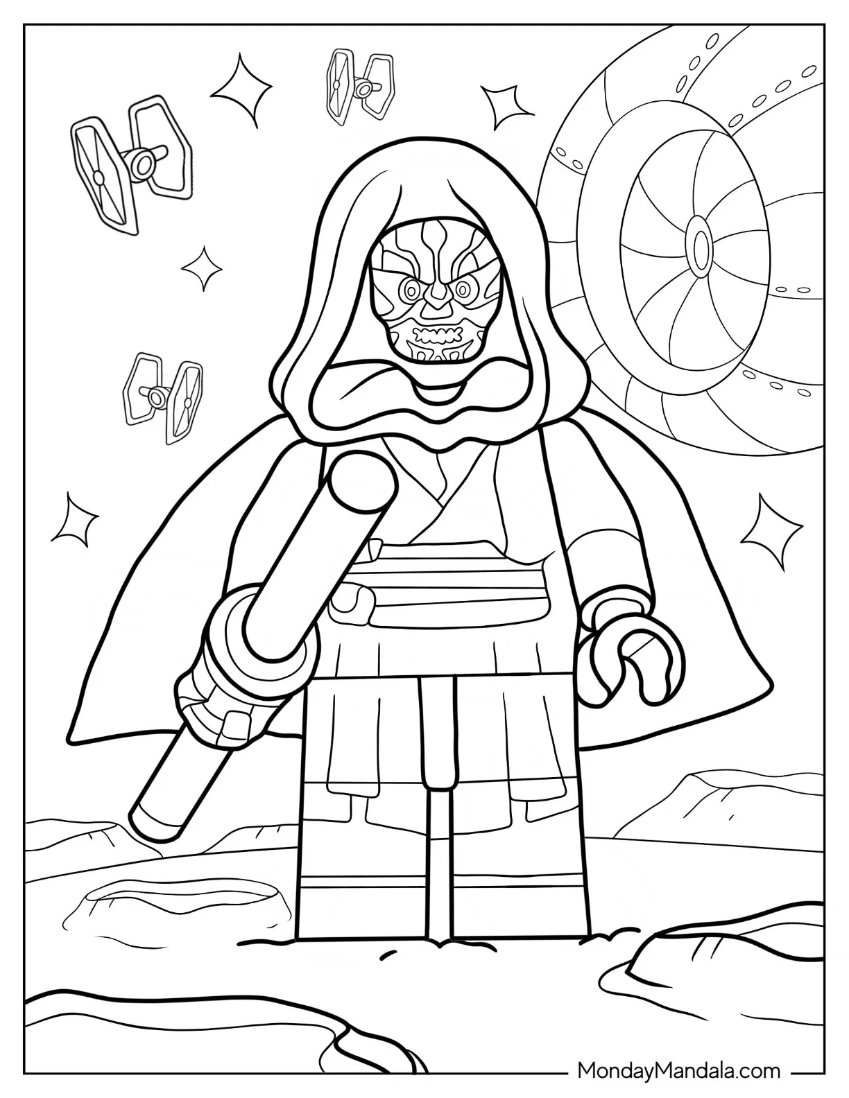 Lego Star Wars Coloring Page Of Darth Maul With Lightsaber And Cape coloring page