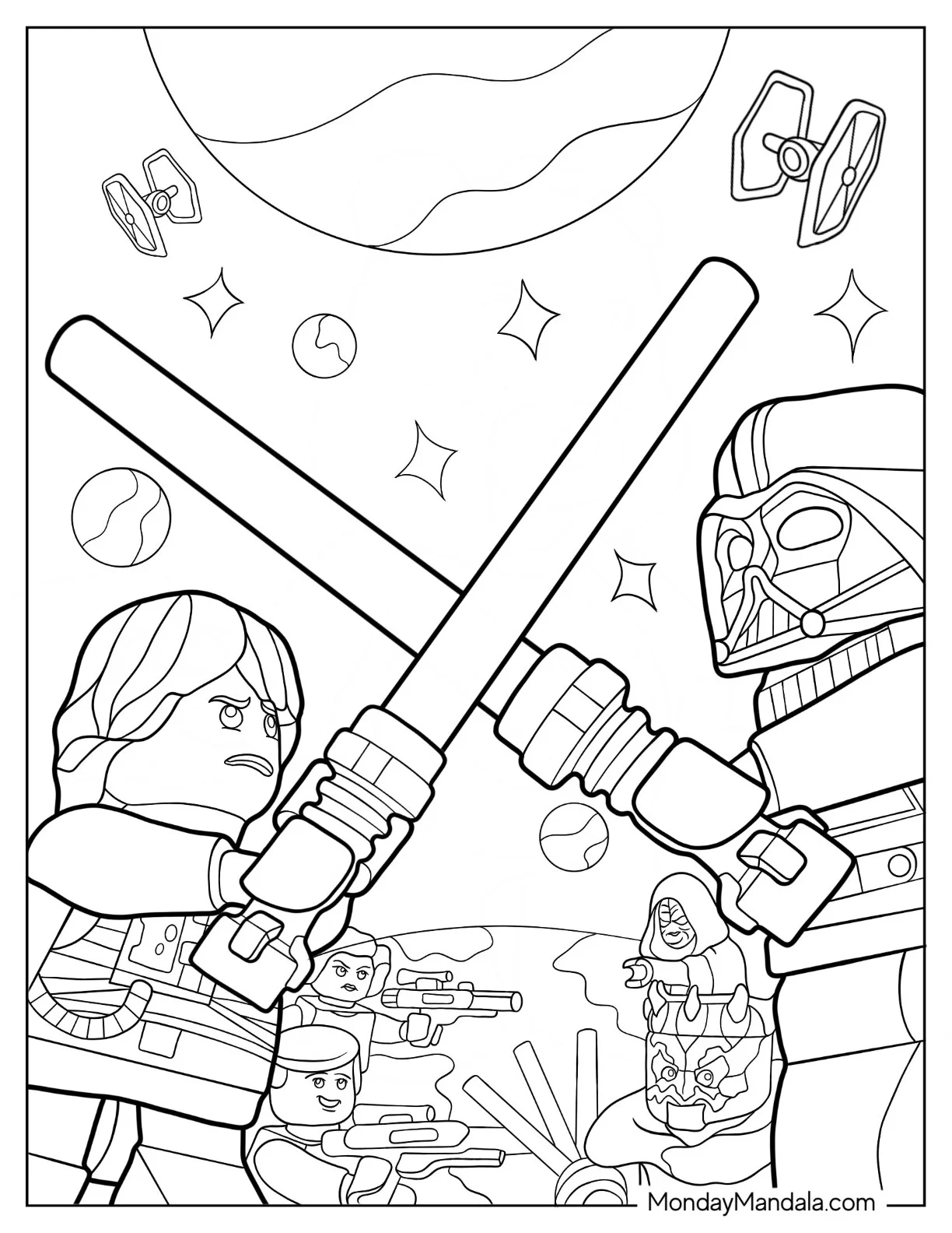 Lego Star Wars Coloring Page Of Luke Skywalker Fighting With Darth Vader coloring page