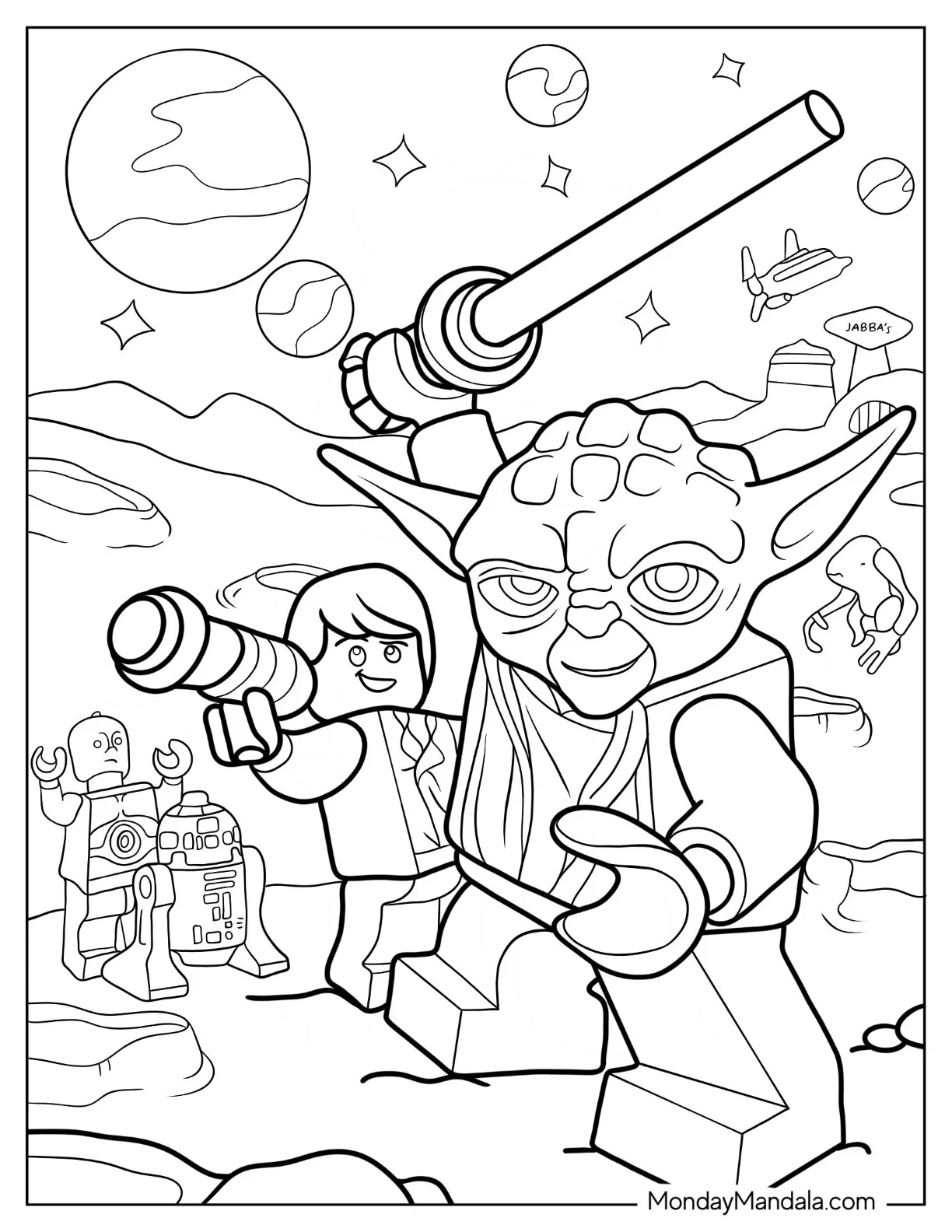 Lego Star Wars Coloring Page Of Master Yoda With Luke Skywalker coloring page