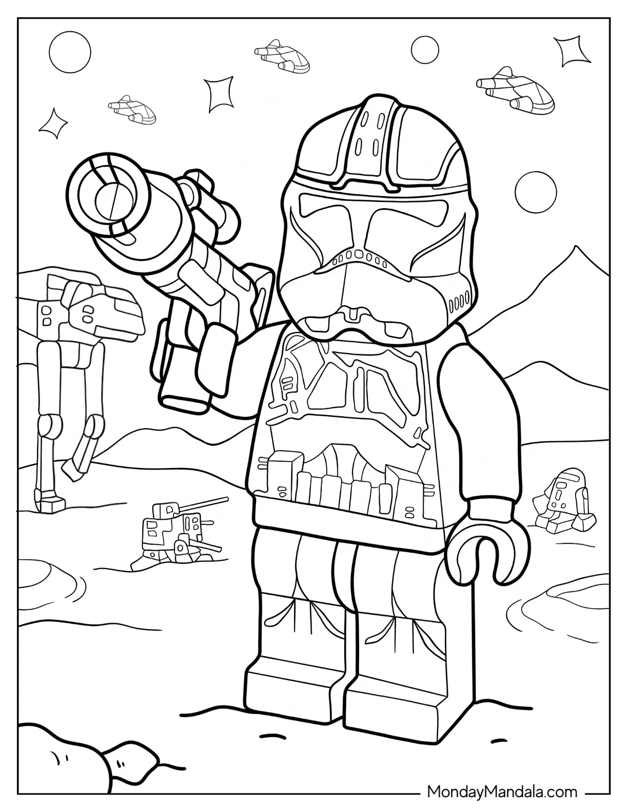 Lego Star Wars Coloring Page Of Stormtrooper Shooting Blaster In Battle coloring page
