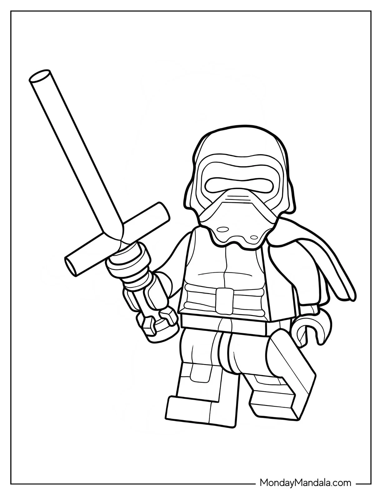Simple Lego Star Wars Coloring Page Of Kylo Ren Holding Lightsaber coloring page