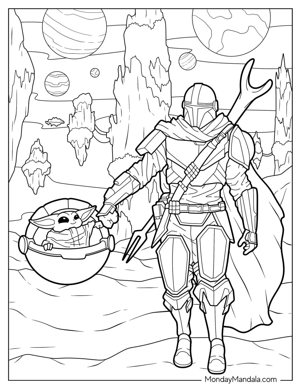 Mandalorian Coloring Page Fist Bump With Baby Yoda coloring page