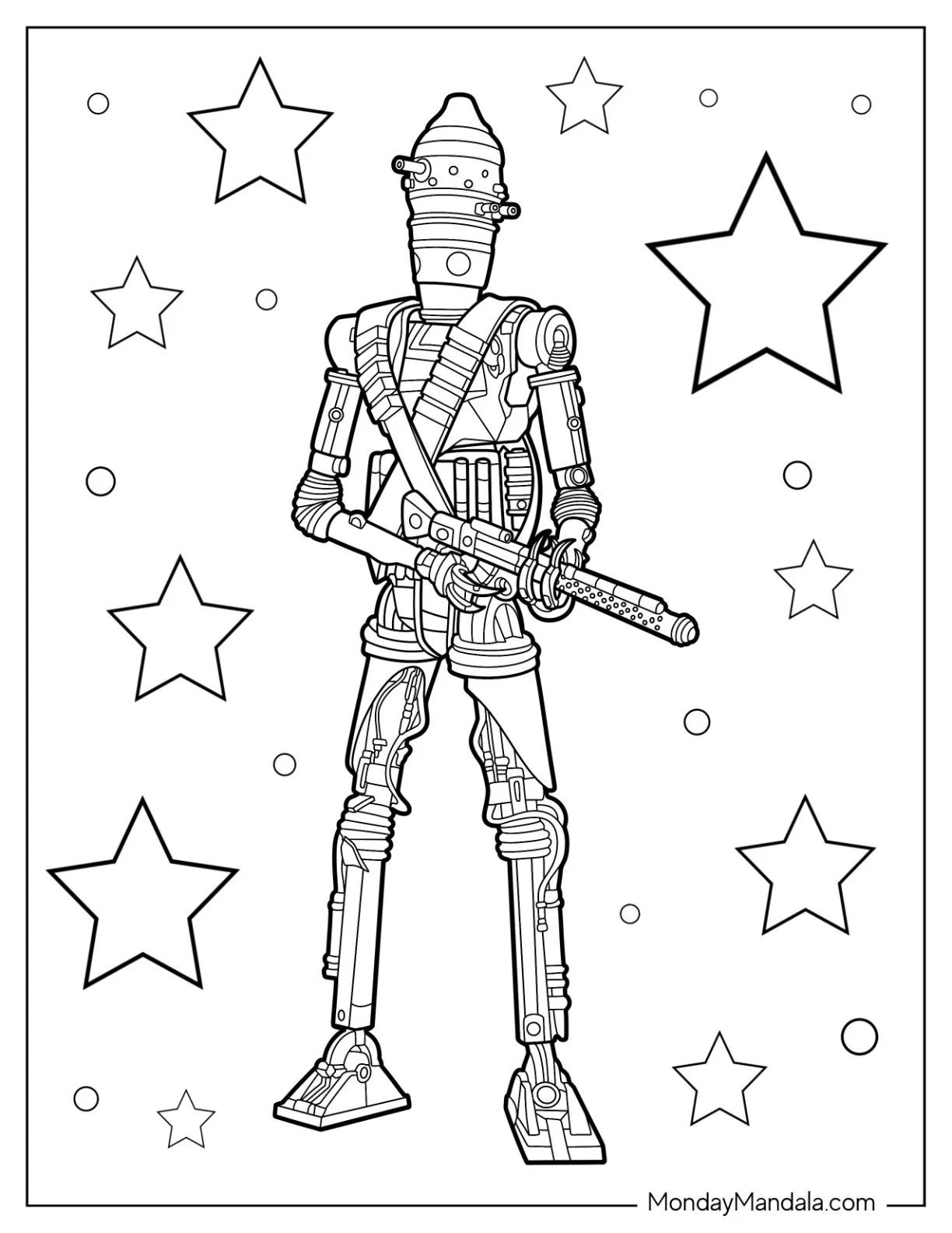 Mandalorian Coloring Page Of Detailed IG 11 Holding Weapon coloring page