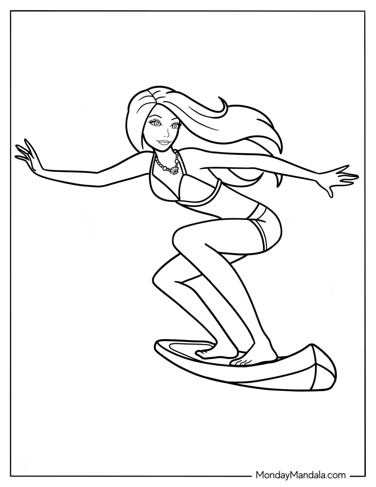 Barbie On A Surfboard Coloring Page coloring page