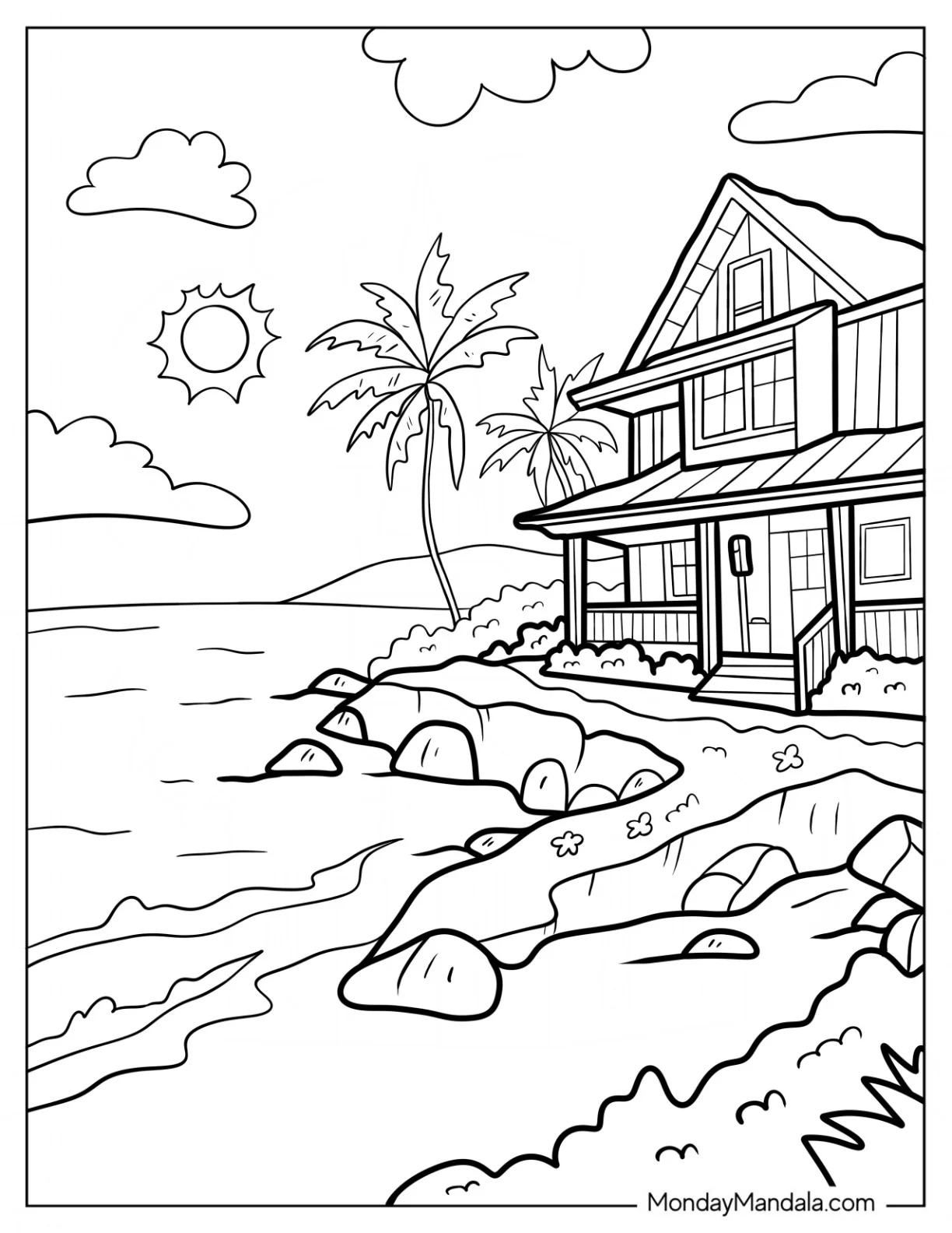 Beach Coloring Page House By The Shore coloring page