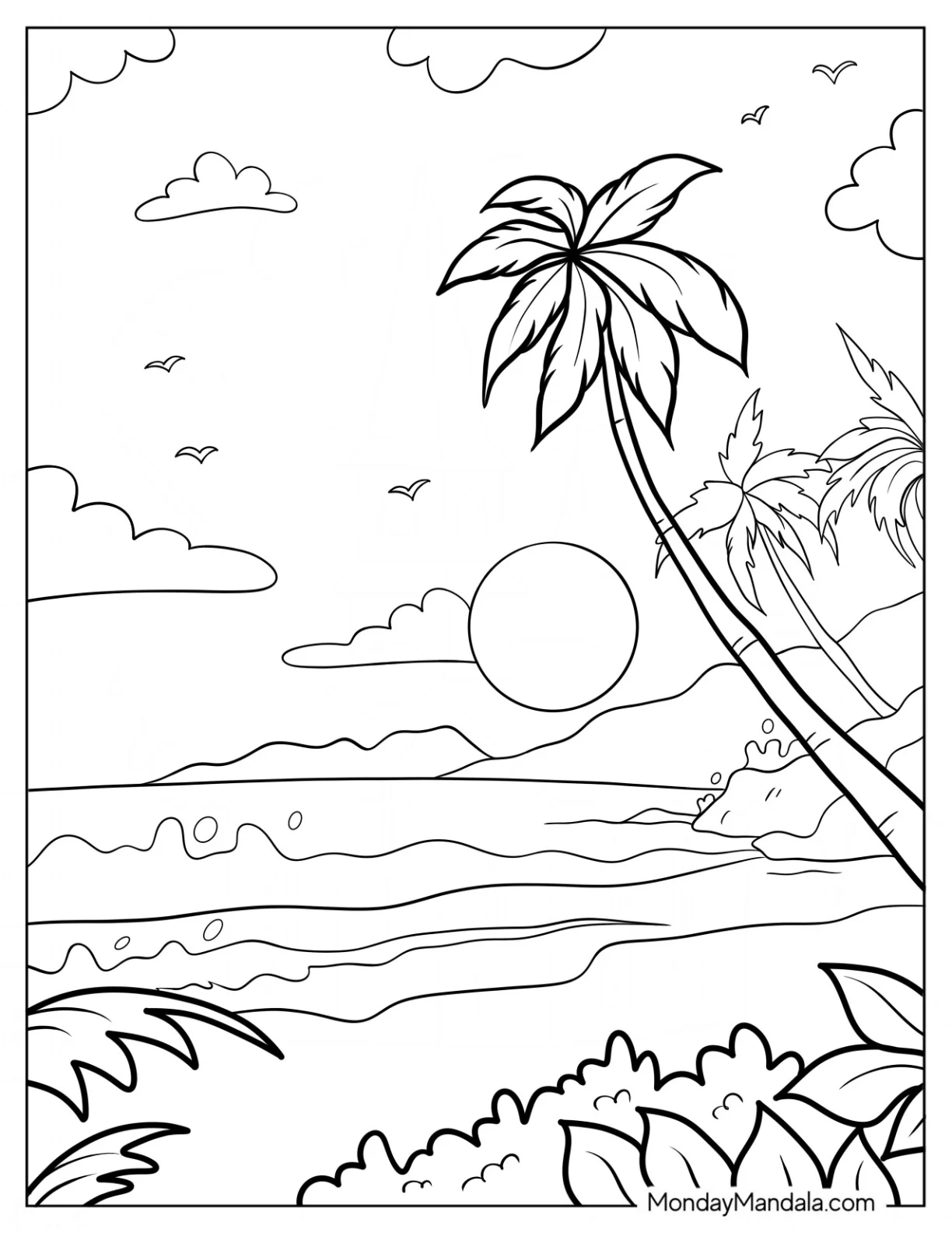 Easy Beach Coloring Page Landscape coloring page
