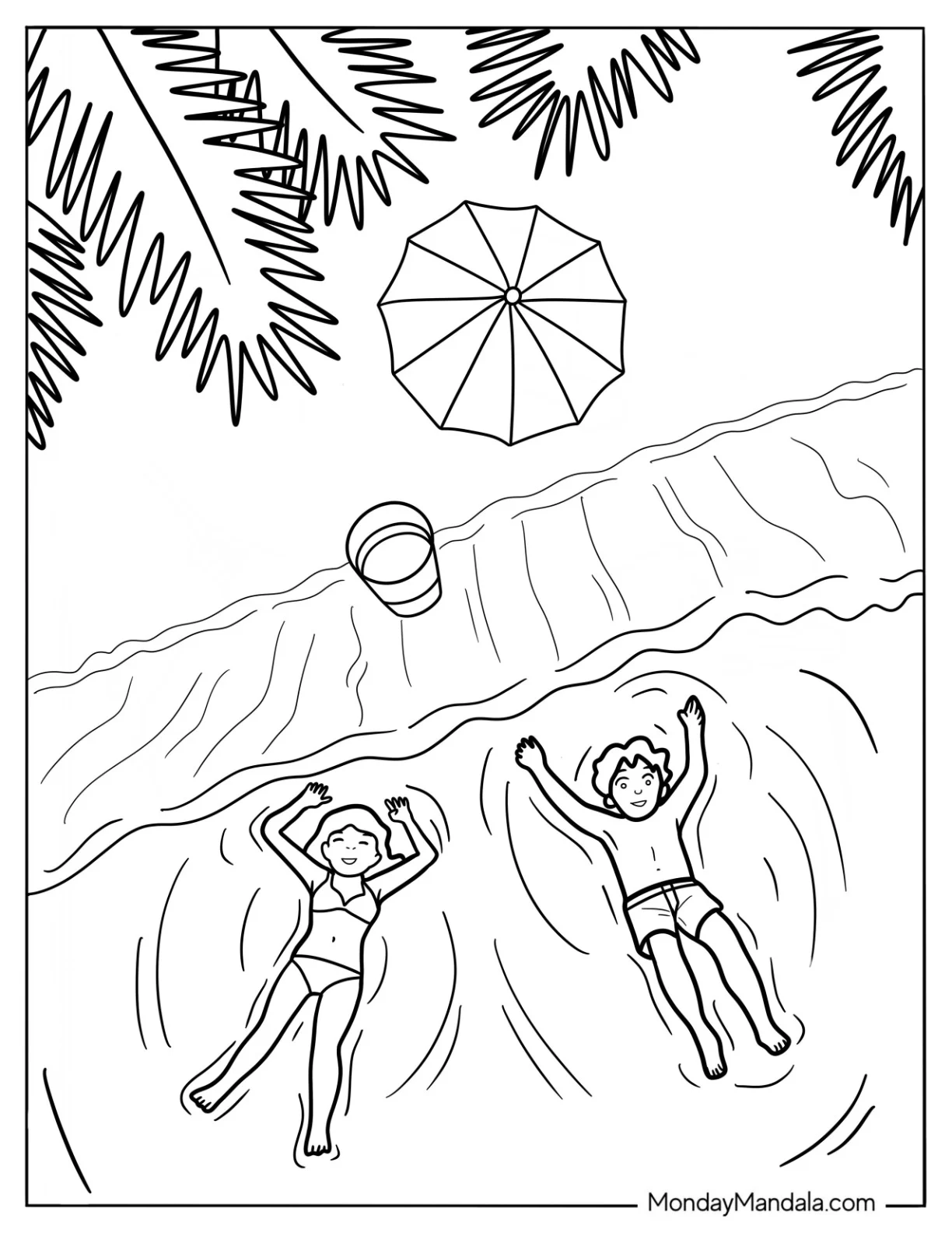 Girl And Boy Swimming At The Beach Coloring Sheet coloring page
