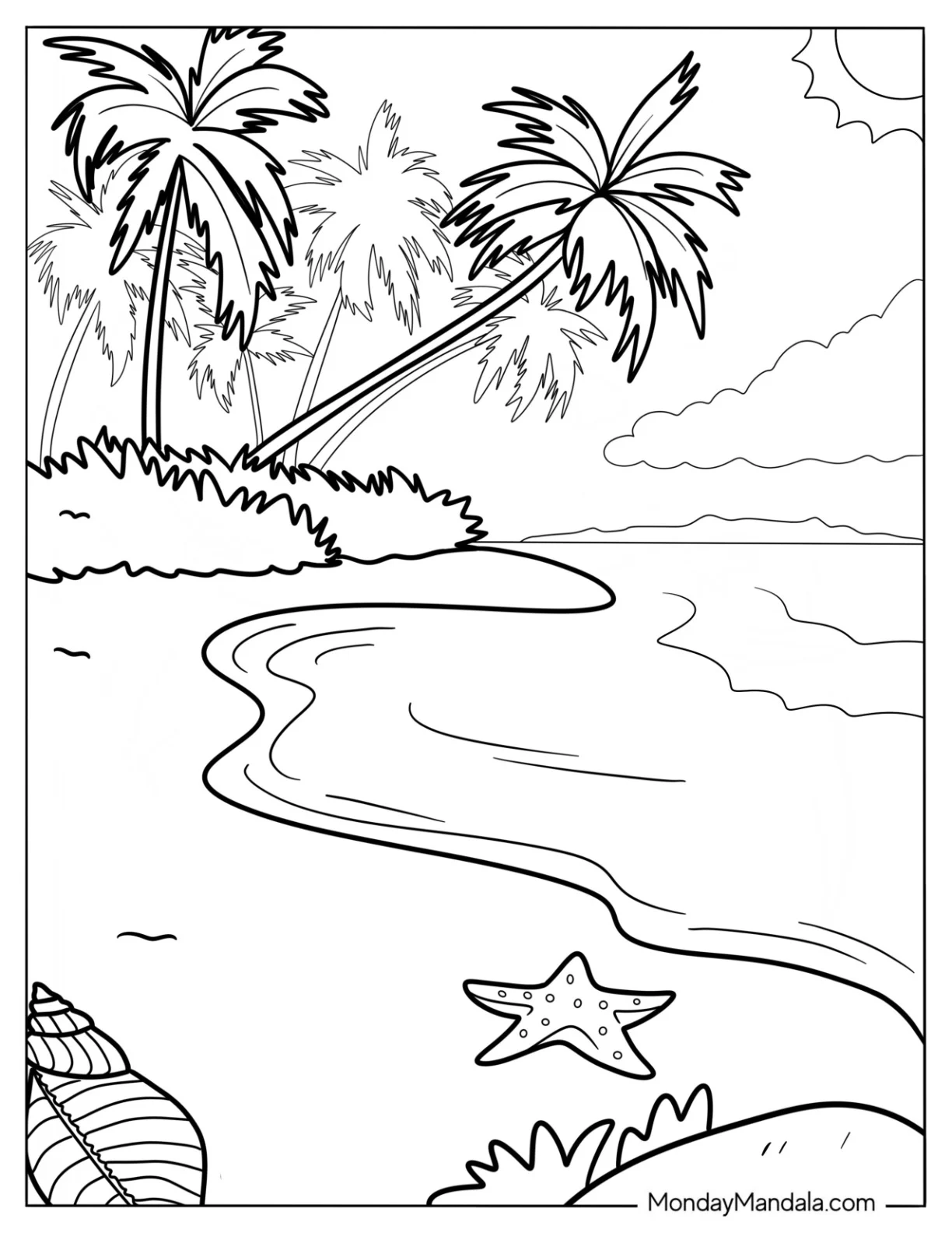 Realistic Beach Coloring Page Shoreline coloring page — printable line art