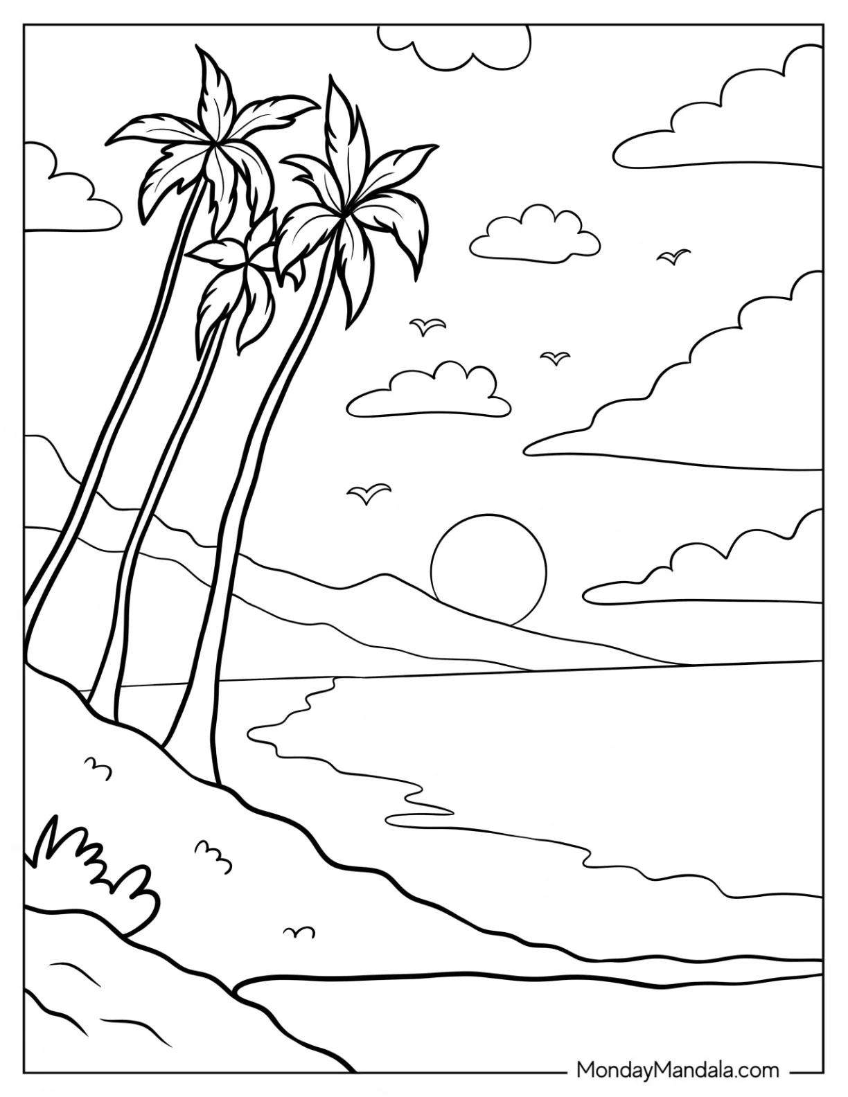 Simple Beach Coloring Page View coloring page