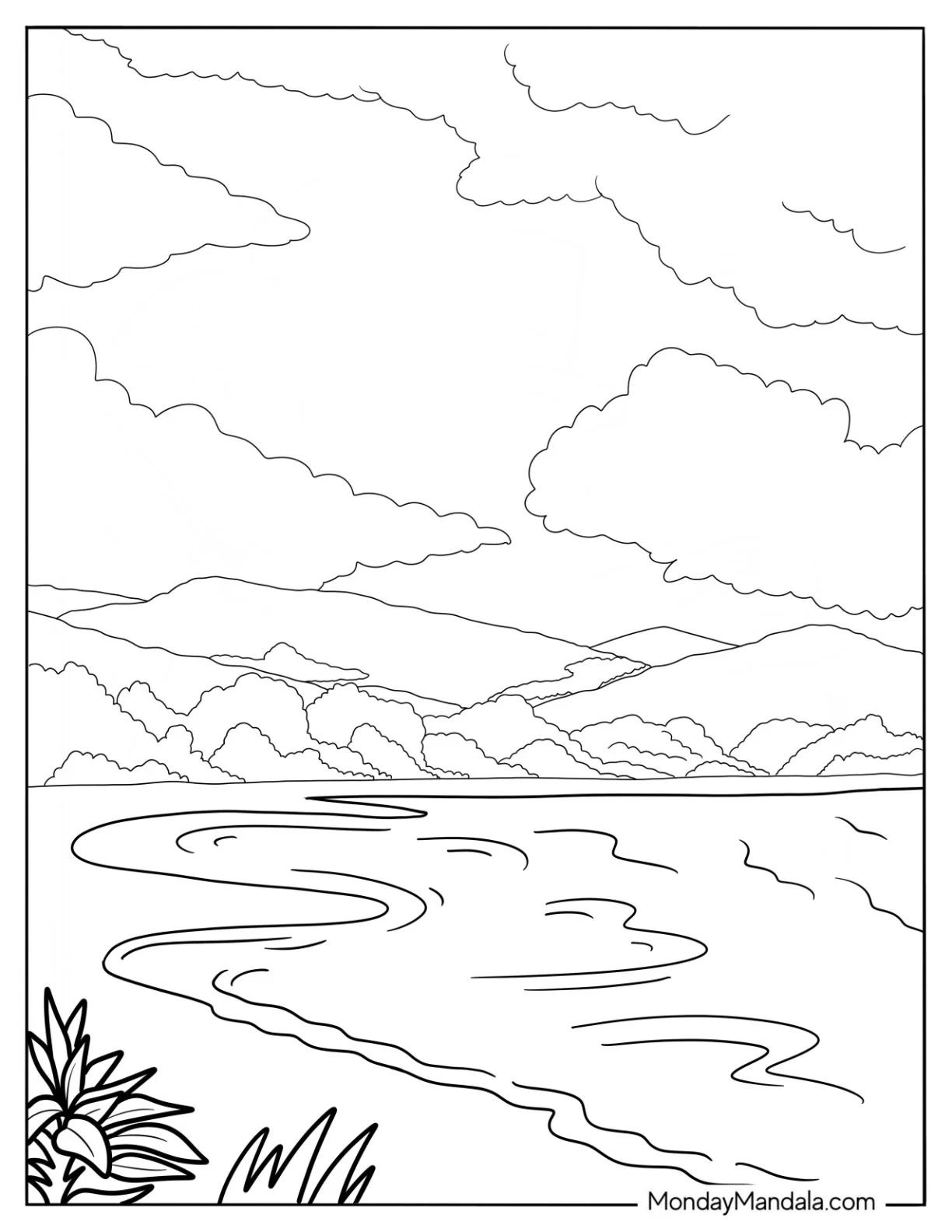 Simple Beach Landscape Coloring Sheet coloring page