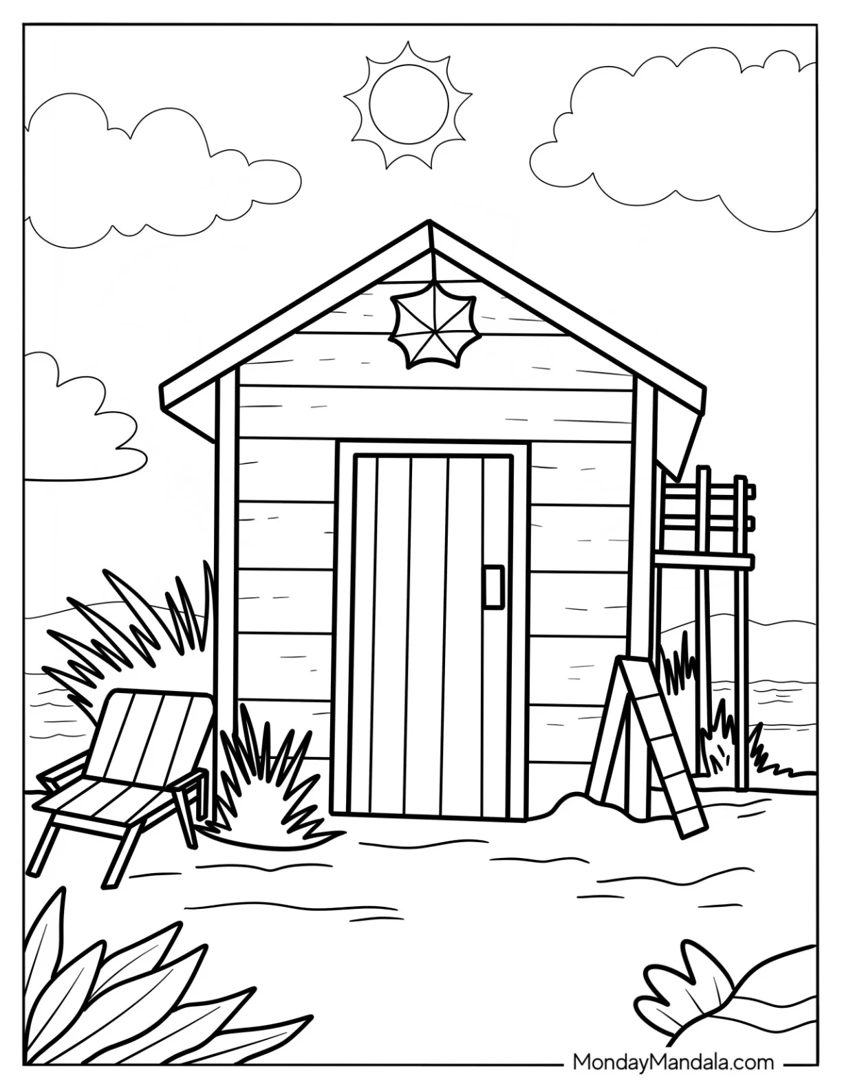 Small Beach Shed With Weeds Coloring Page coloring page