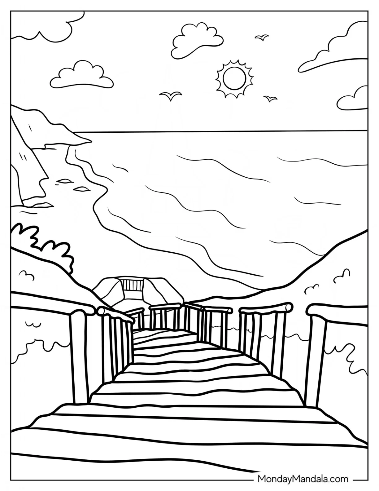 Stairs Leading To The Beach Coloring Page coloring page — printable line art