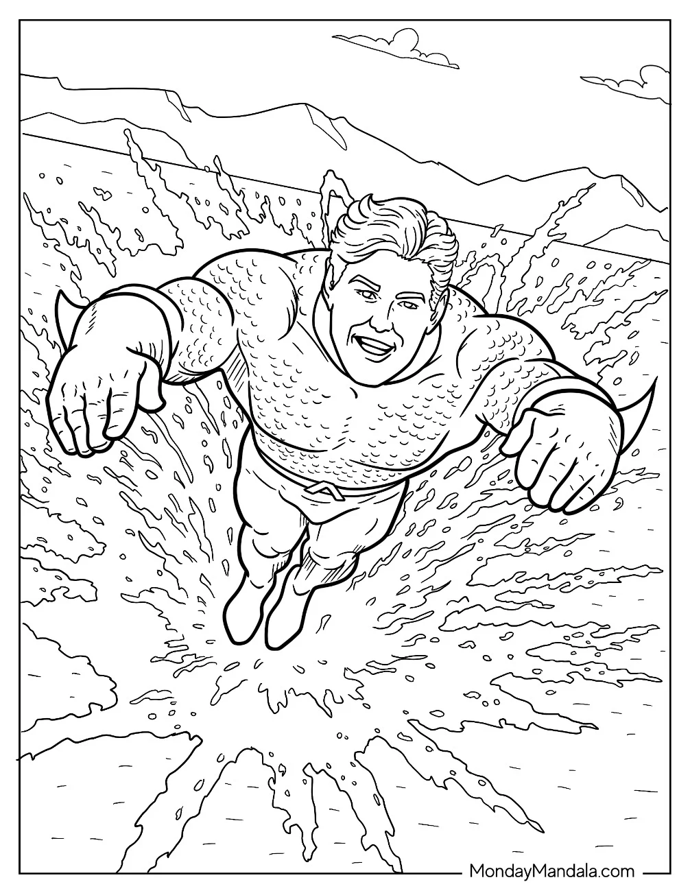Aquaman Coloring Page Arthur Curry Leaping Out Of The Water coloring page