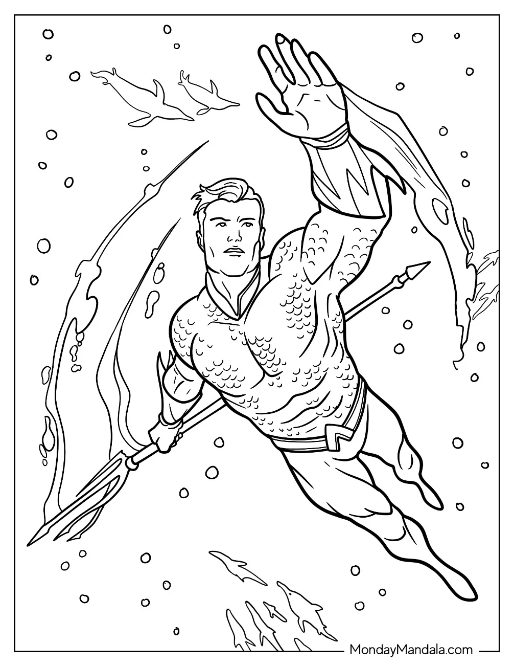 Aquaman Coloring Page Arthur Curry Swimming Underwater coloring page