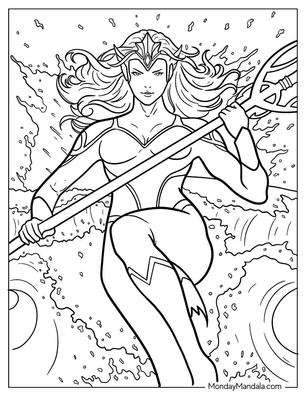 Aquaman Coloring Page Justice League Mera Holding A Trident coloring page
