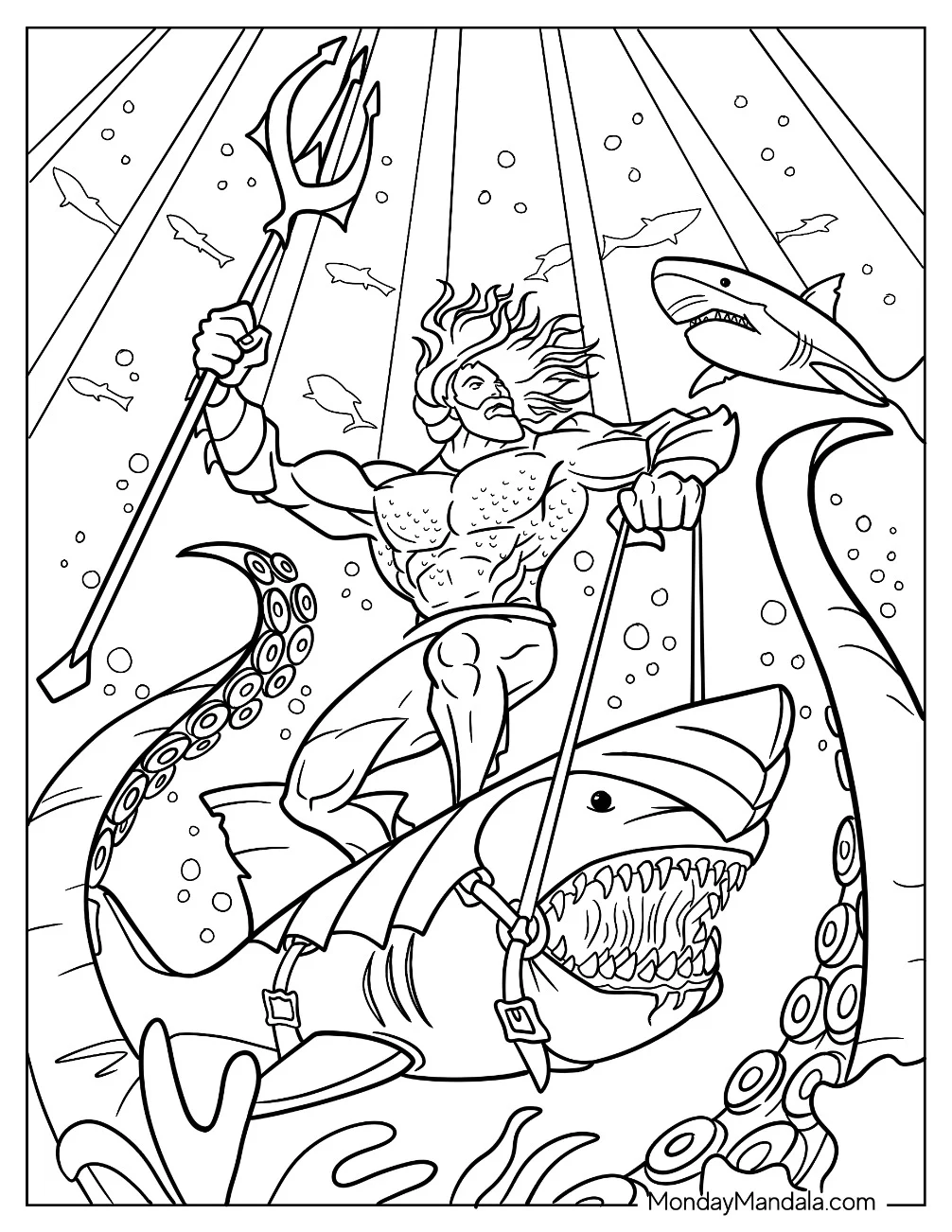 Aquaman Coloring Page Riding On A Shark coloring page