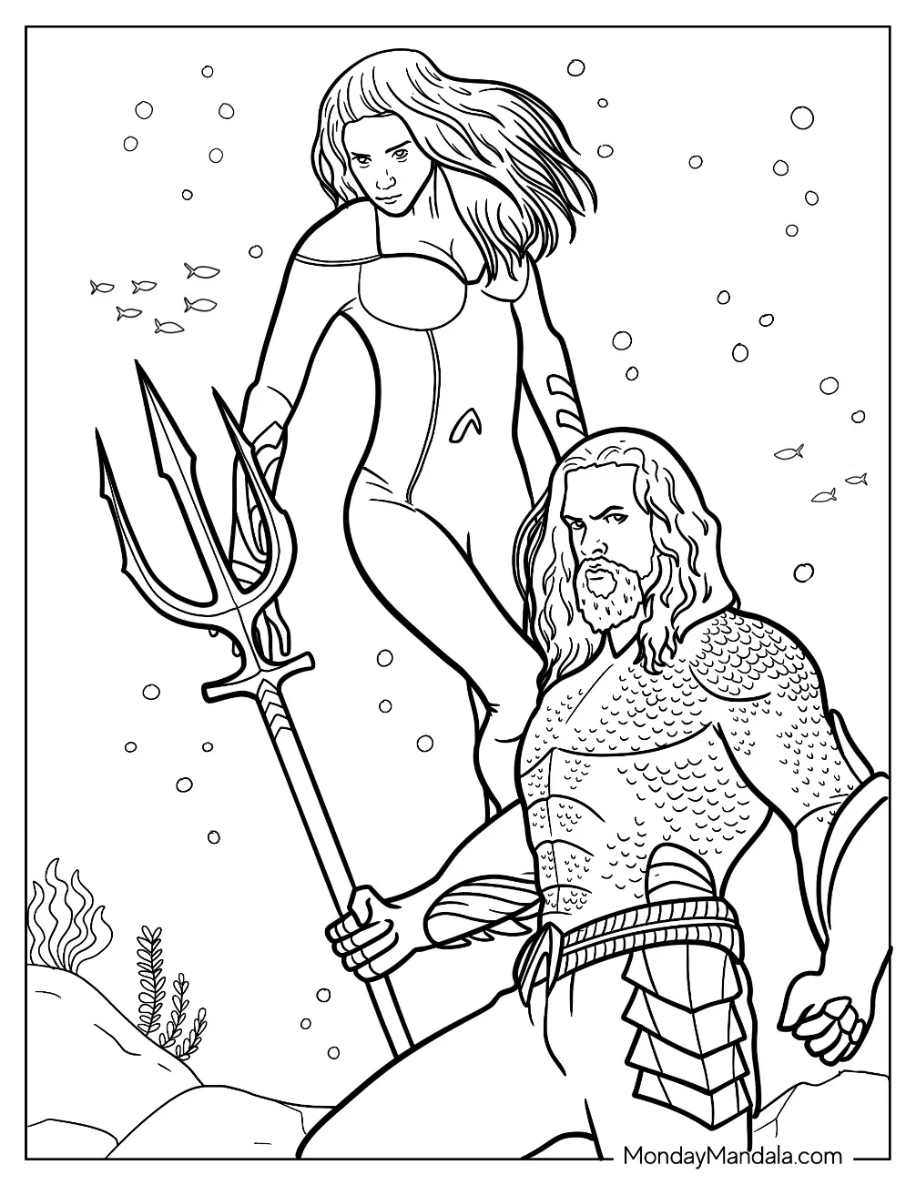 Aquaman Coloring Page Swimming With Mera coloring page