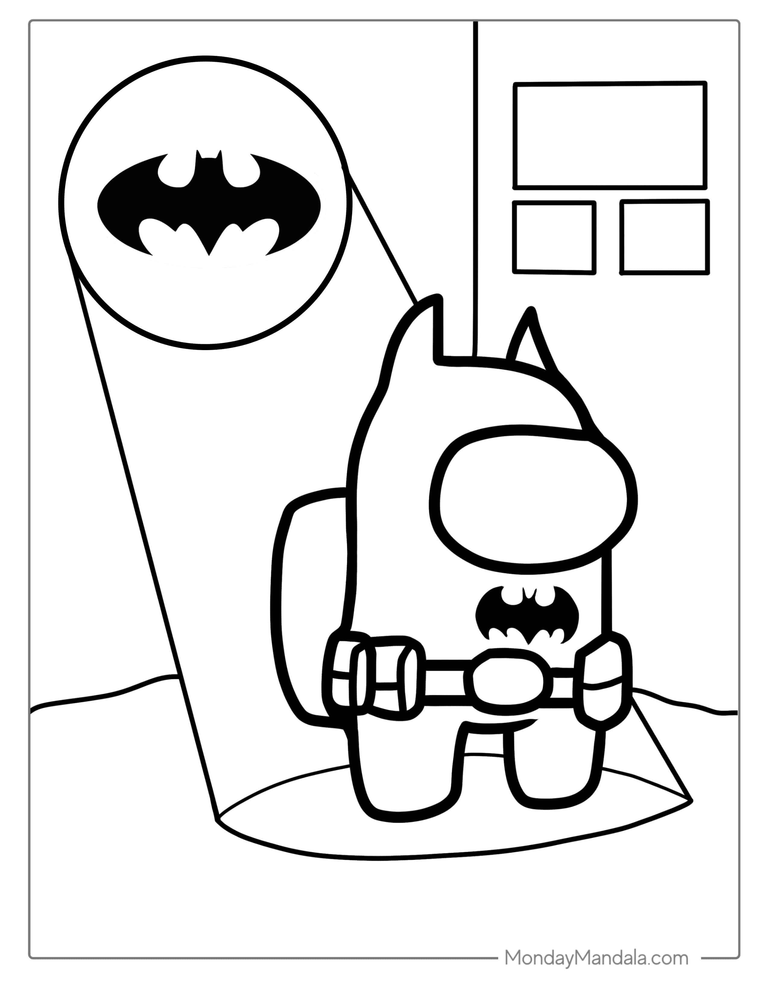 Among Us Batman With Bat Signal Coloring Sheet coloring page