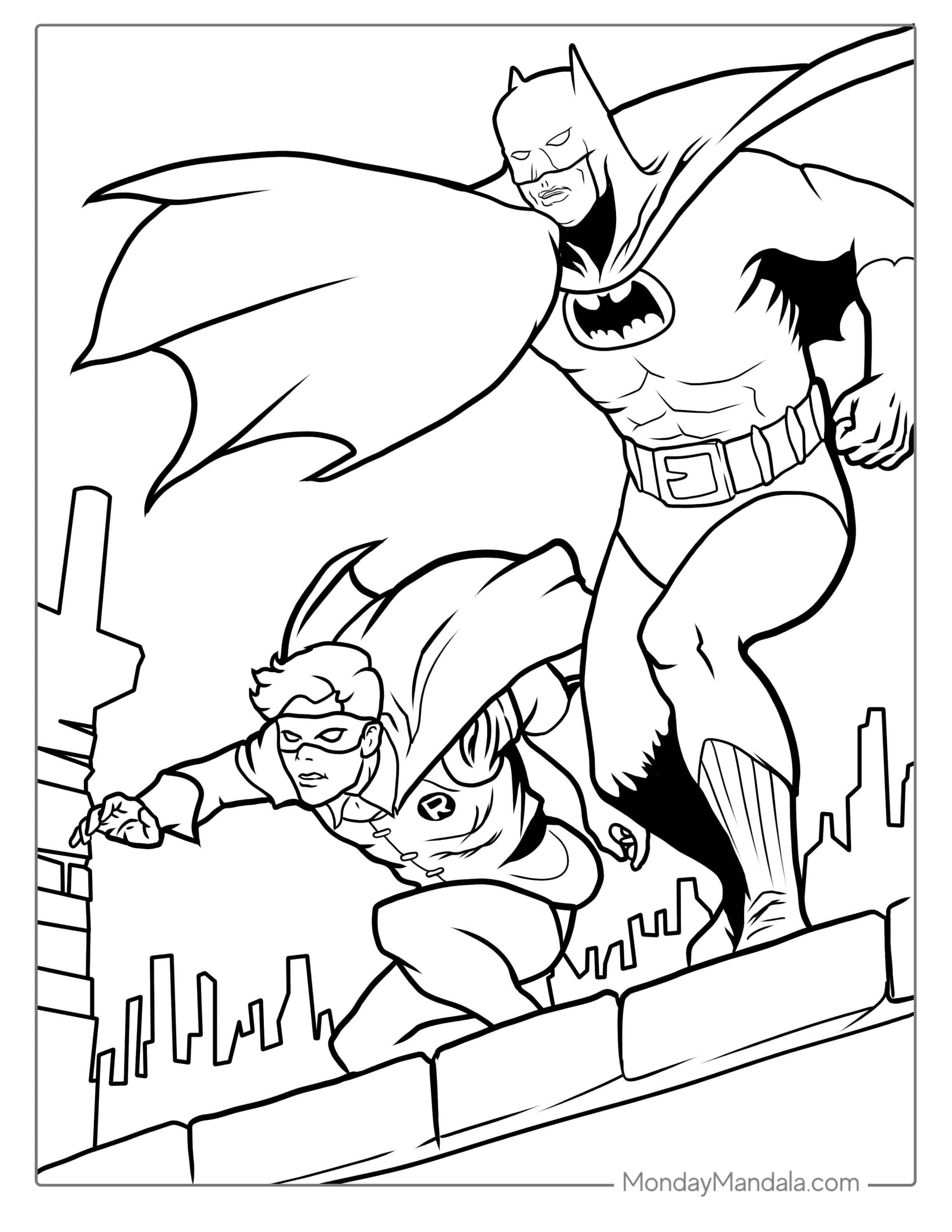 Batman And Robin Fighting Crime Coloring Sheet coloring page