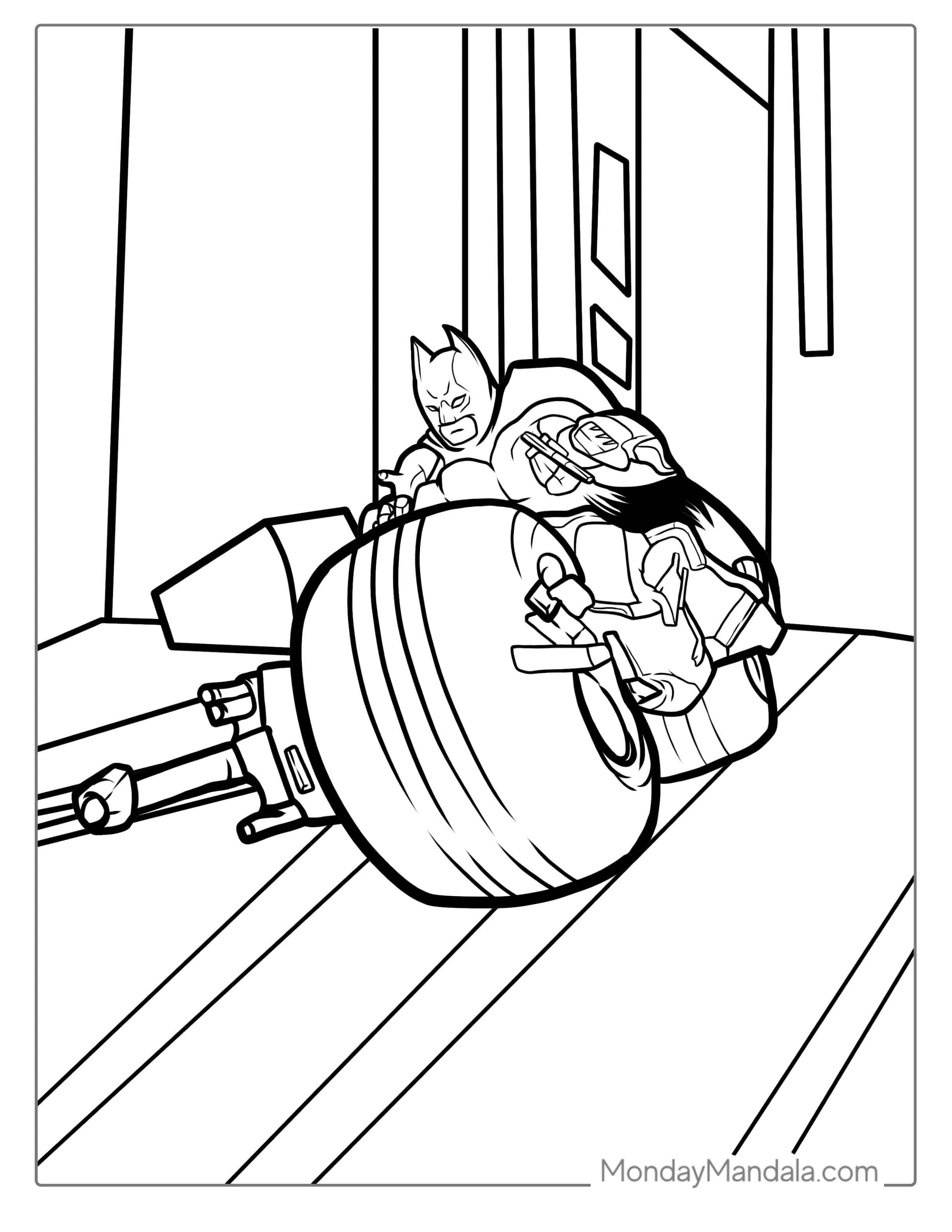 Batpod Motorcycle From Dark Knight Coloring Sheet coloring page — printable line art