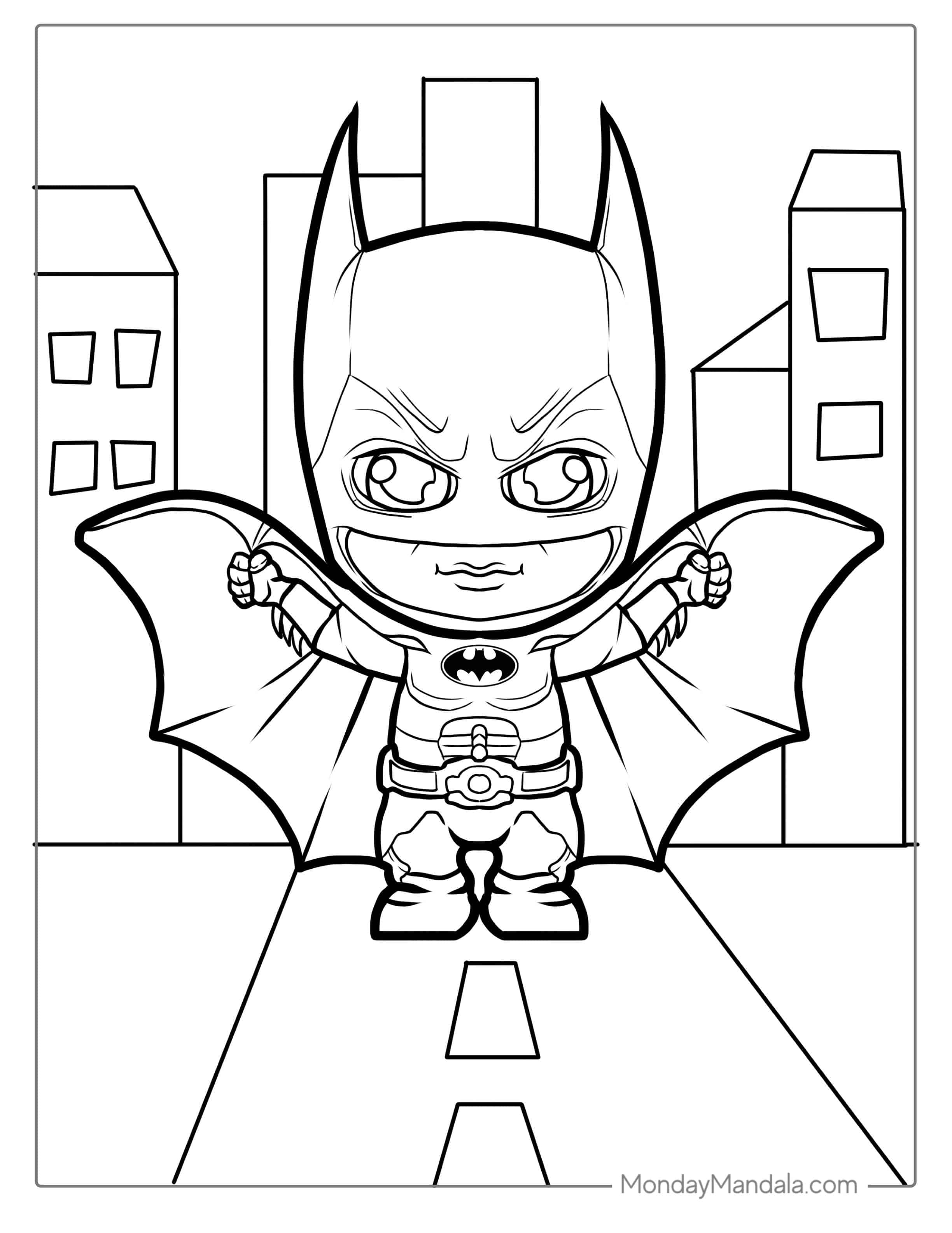 Cute Baby Batman With Cape Coloring For Kids coloring page