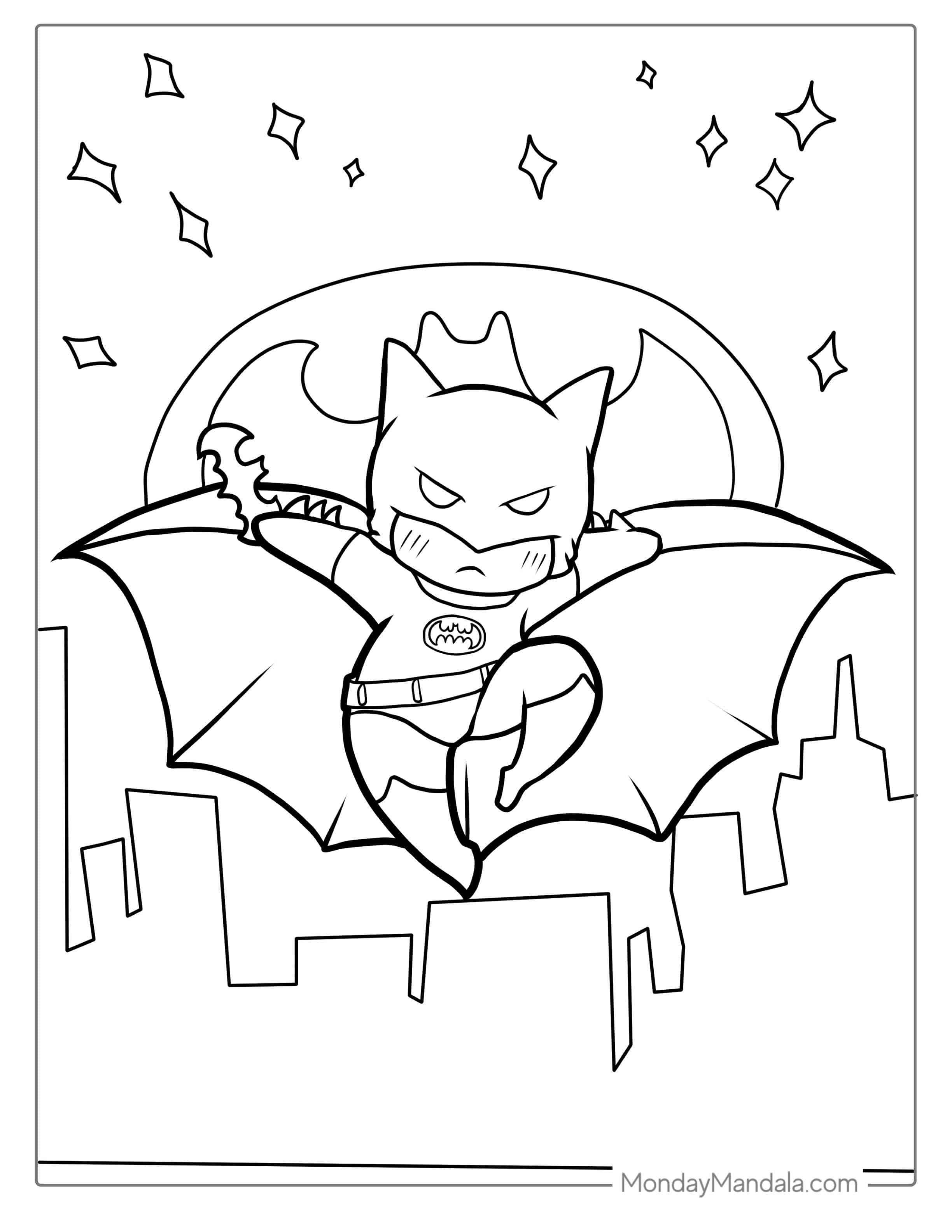 Cute Kawaii Batman Coloring For Kids coloring page