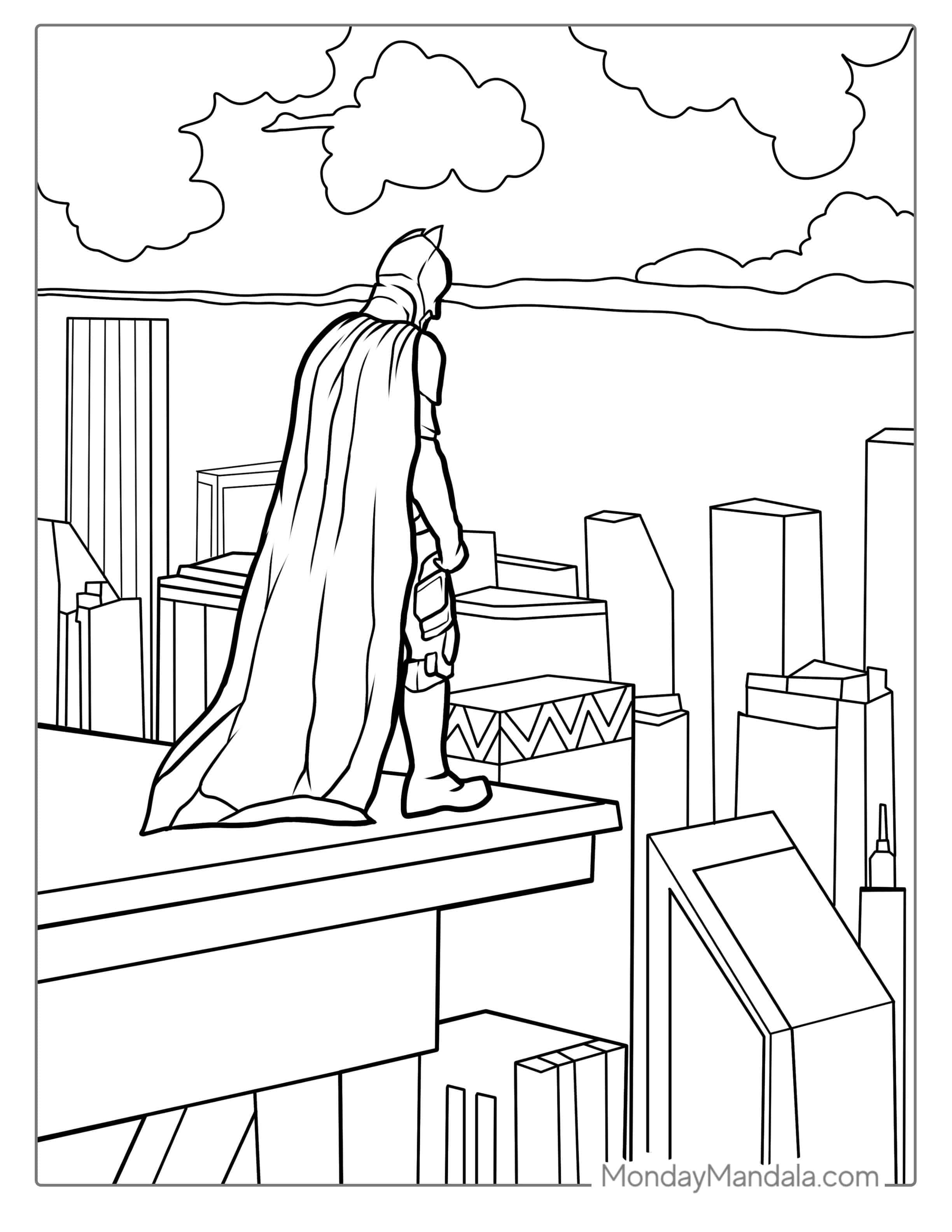 Dark Knight Batman Looking Over Gotham Coloring coloring page