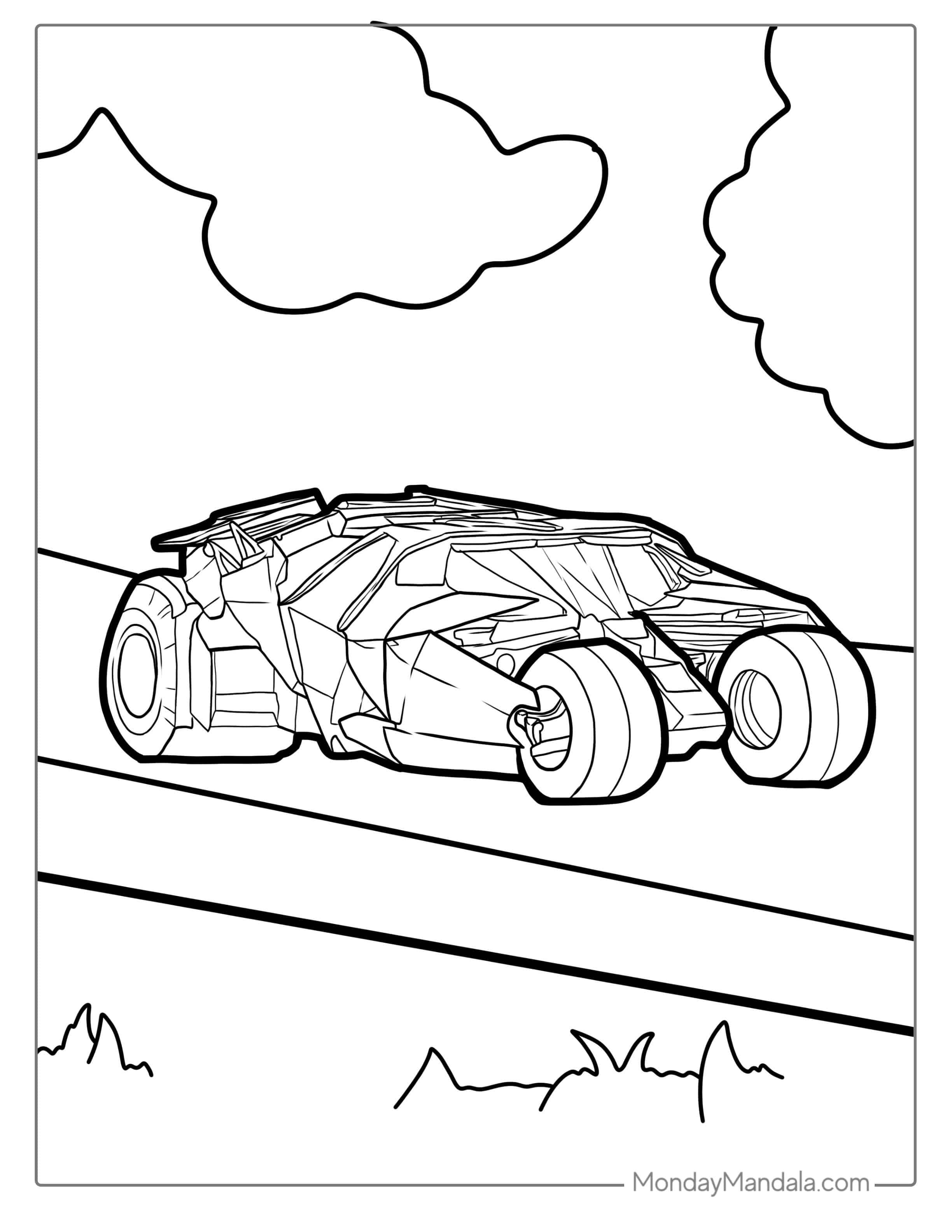 Dark Knight Batmobile Coloring Sheet coloring page — printable line art