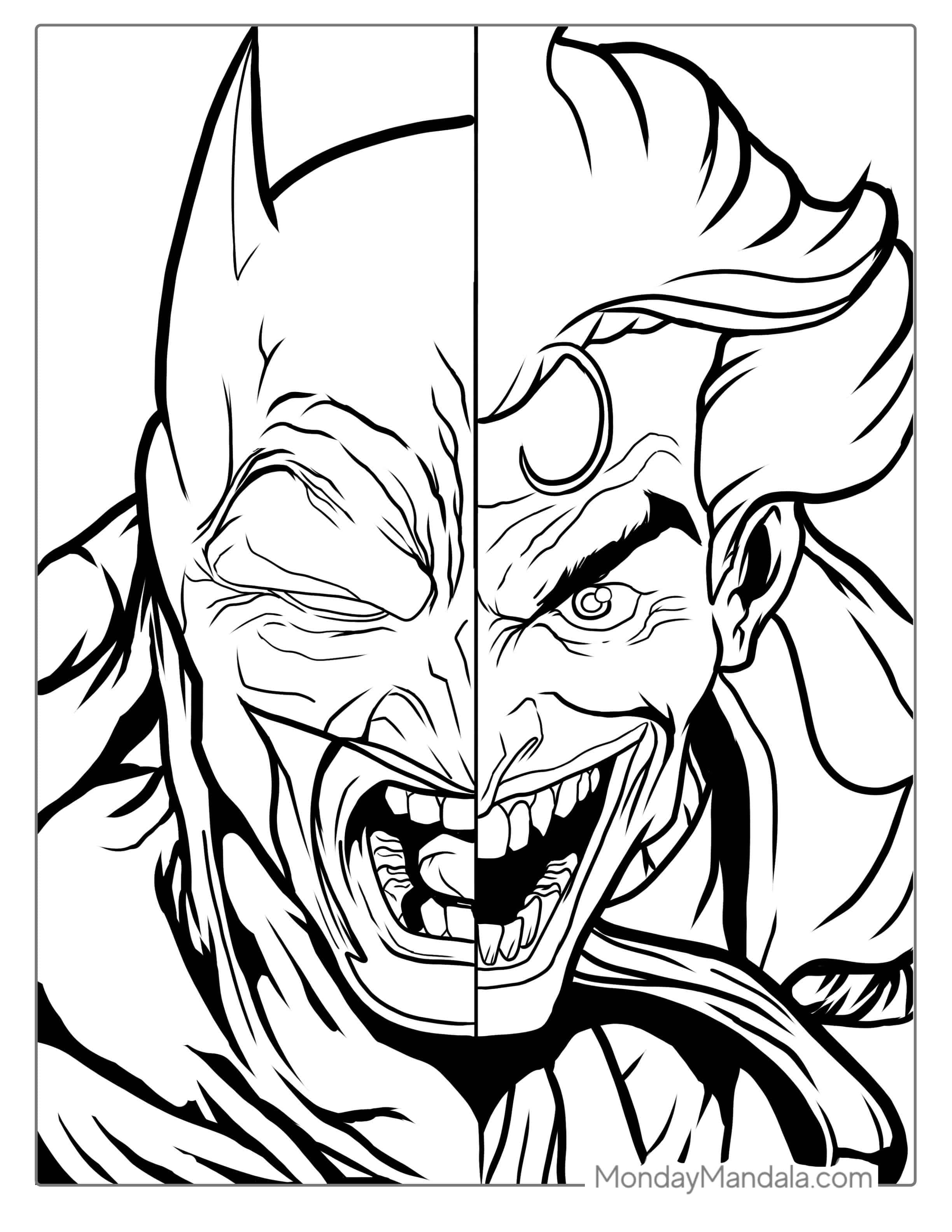 Detailed Joker Vs Batman Coloring For Adults coloring page — printable line art