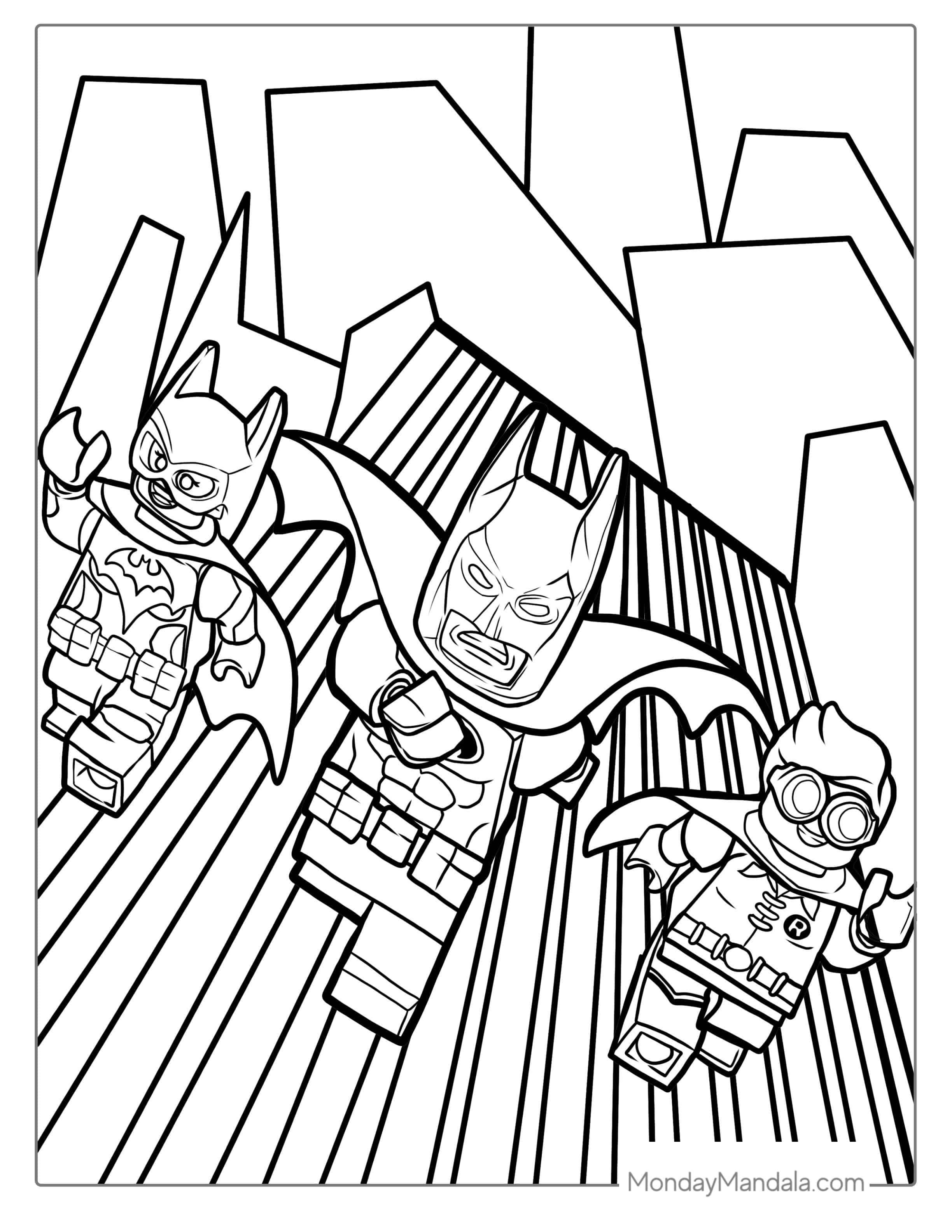 Lego Batman With Batgirl And Robin Coloring coloring page — printable line art