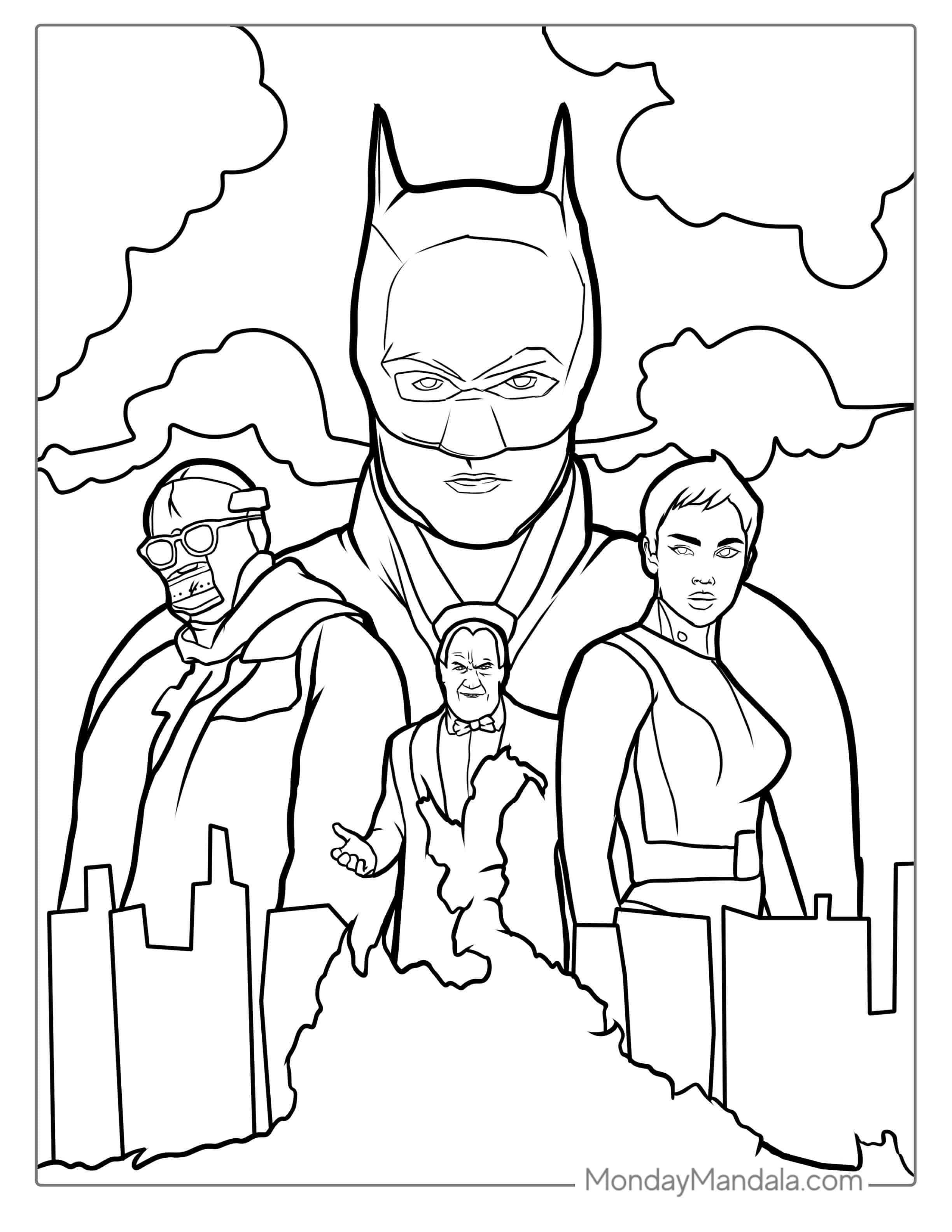 The Batman With Riddler, Penguin, And Catowman coloring page